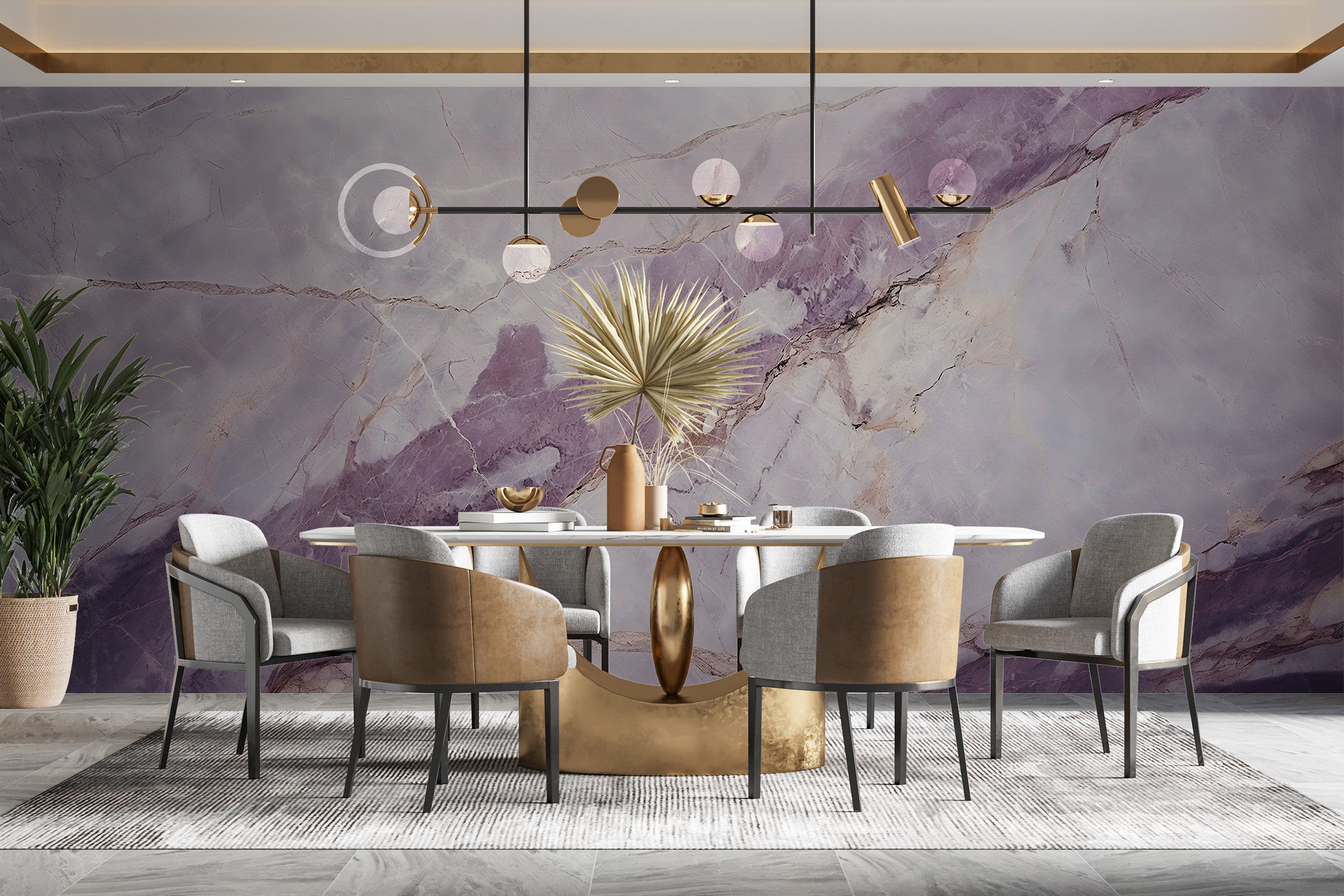 Easy Application and Removal Process of Pink and Grey Marble Mural