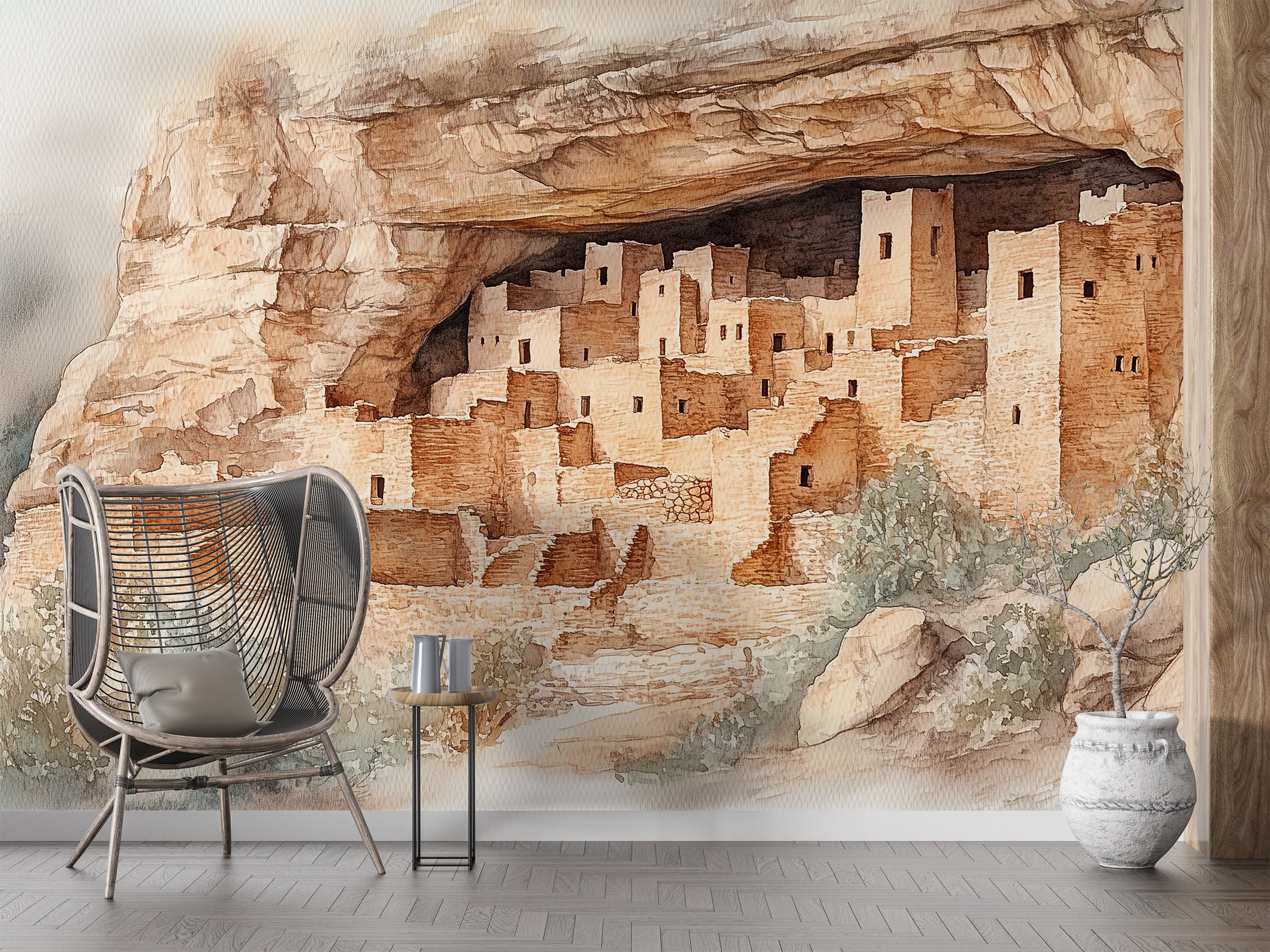 Colorado Ancient Cliff Wall Mural, Peel and Stick Removable Rock Town Wallpaper, Sand Castle Wall Decor