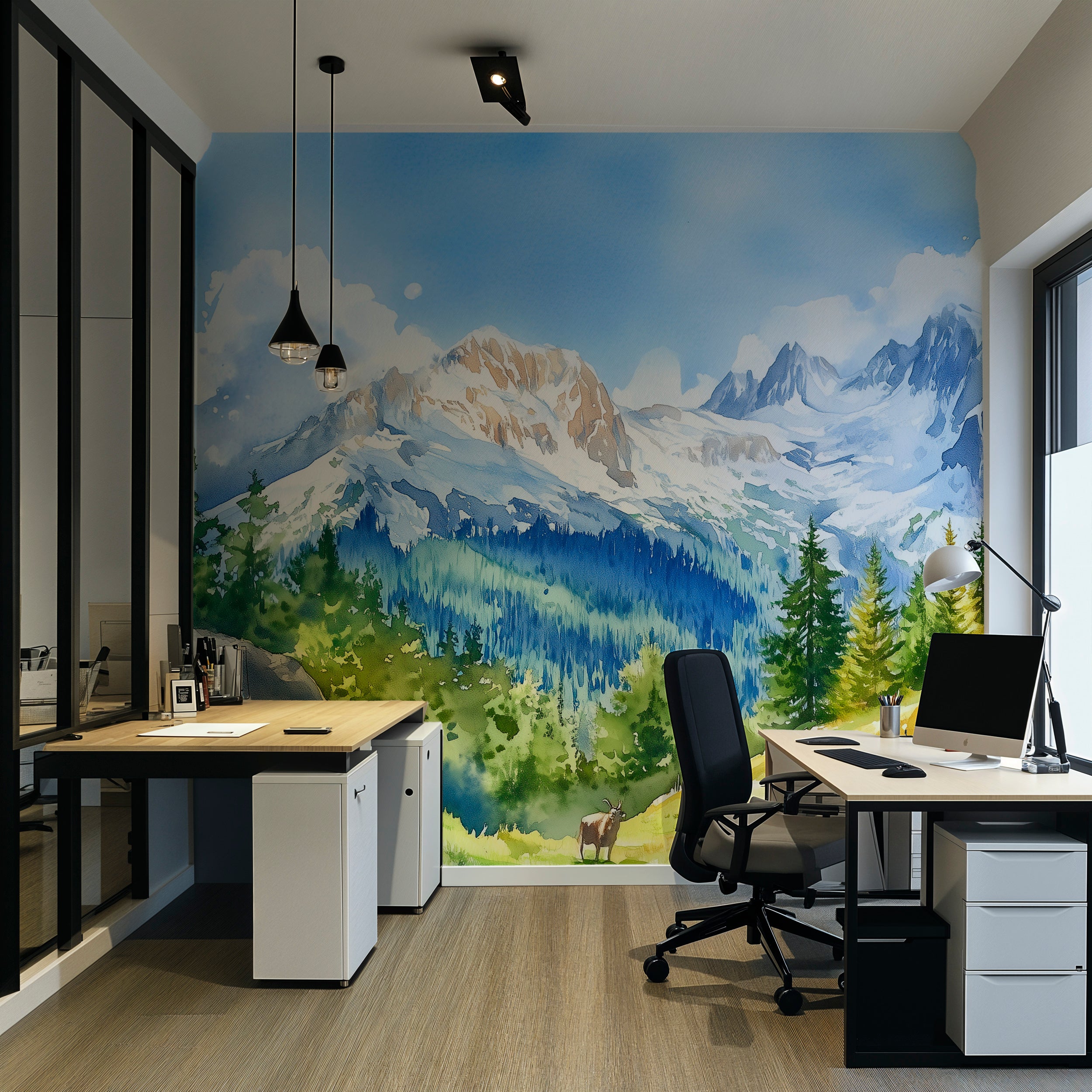 Rocky Mountains Wallpaper, Peel and Stick Snowy Mountain and Green Valley Mural, Colorado Wild Nature Scenic Decor