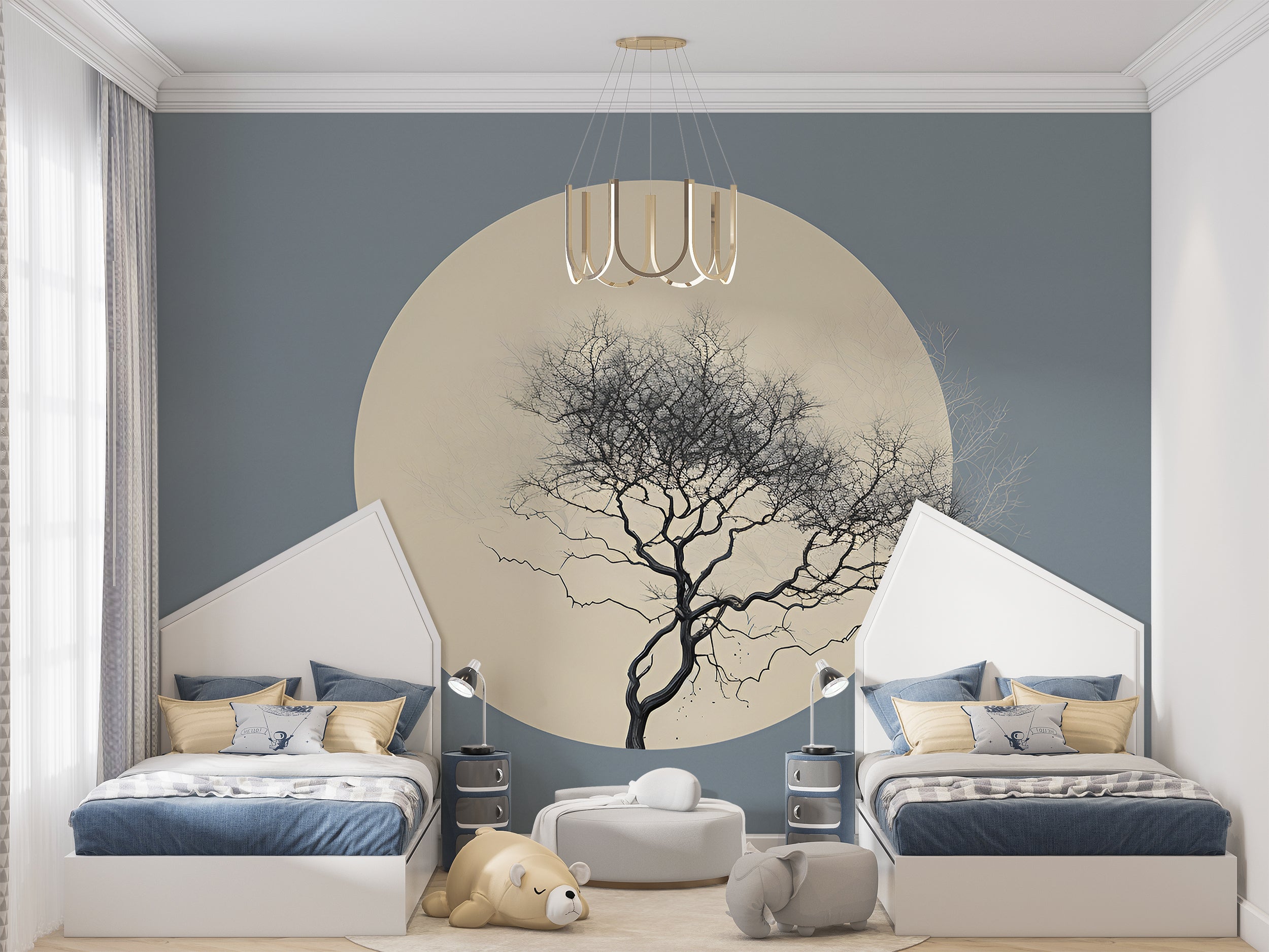 Blue and Beige Peel and Stick Wall Decor