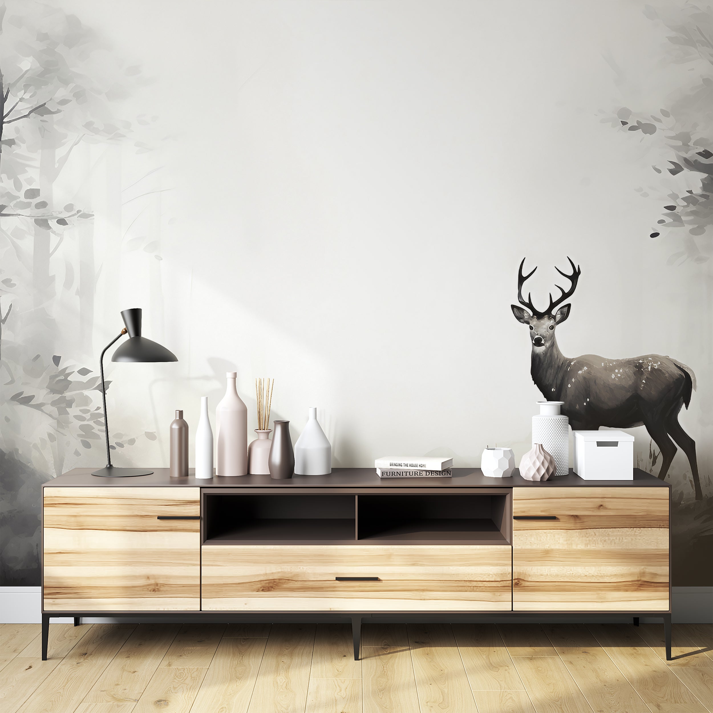Easy Apply Black and White Nature Mural