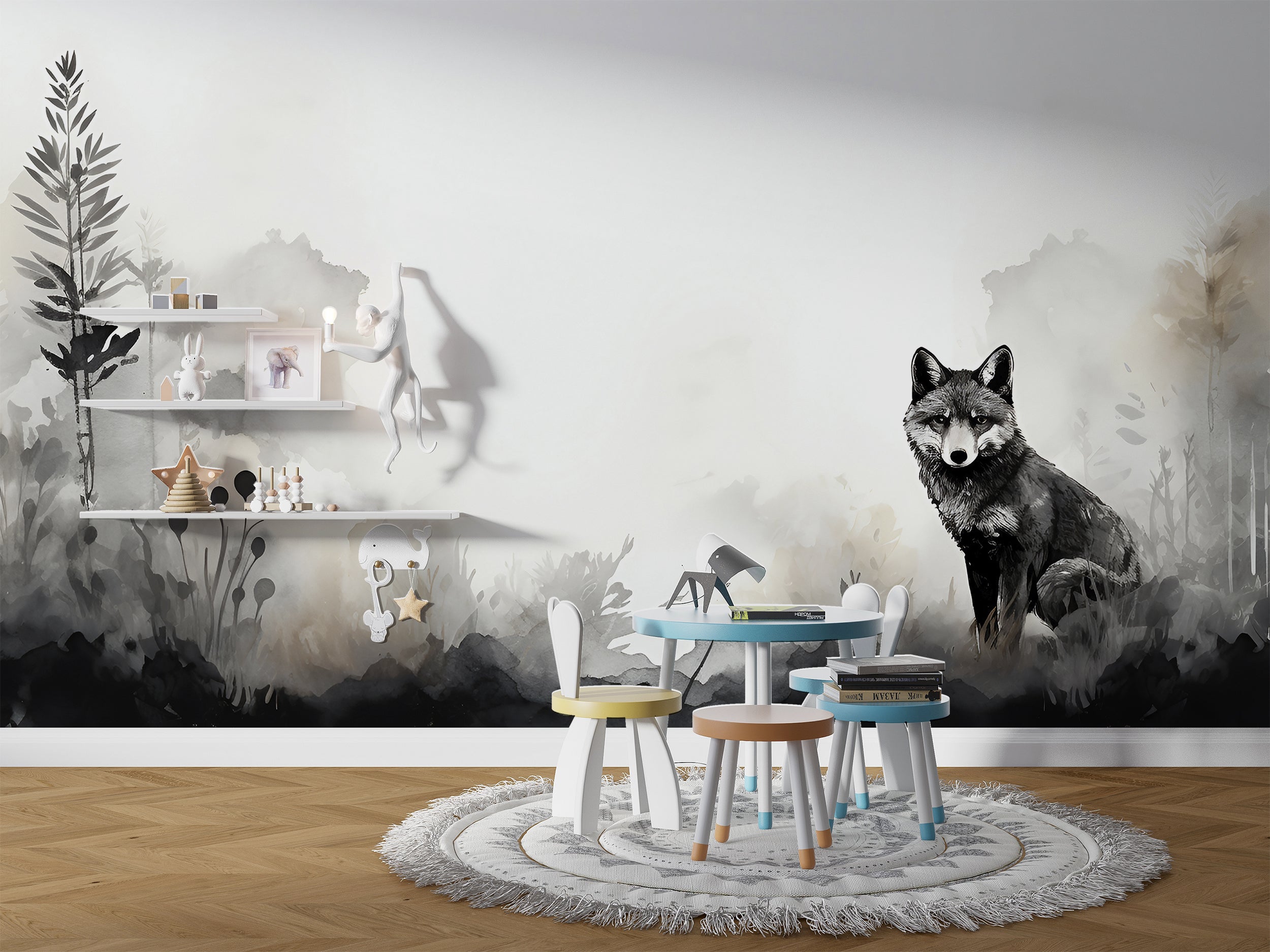 Soothing Ambiance with Fox and Foggy Forest Wallpaper