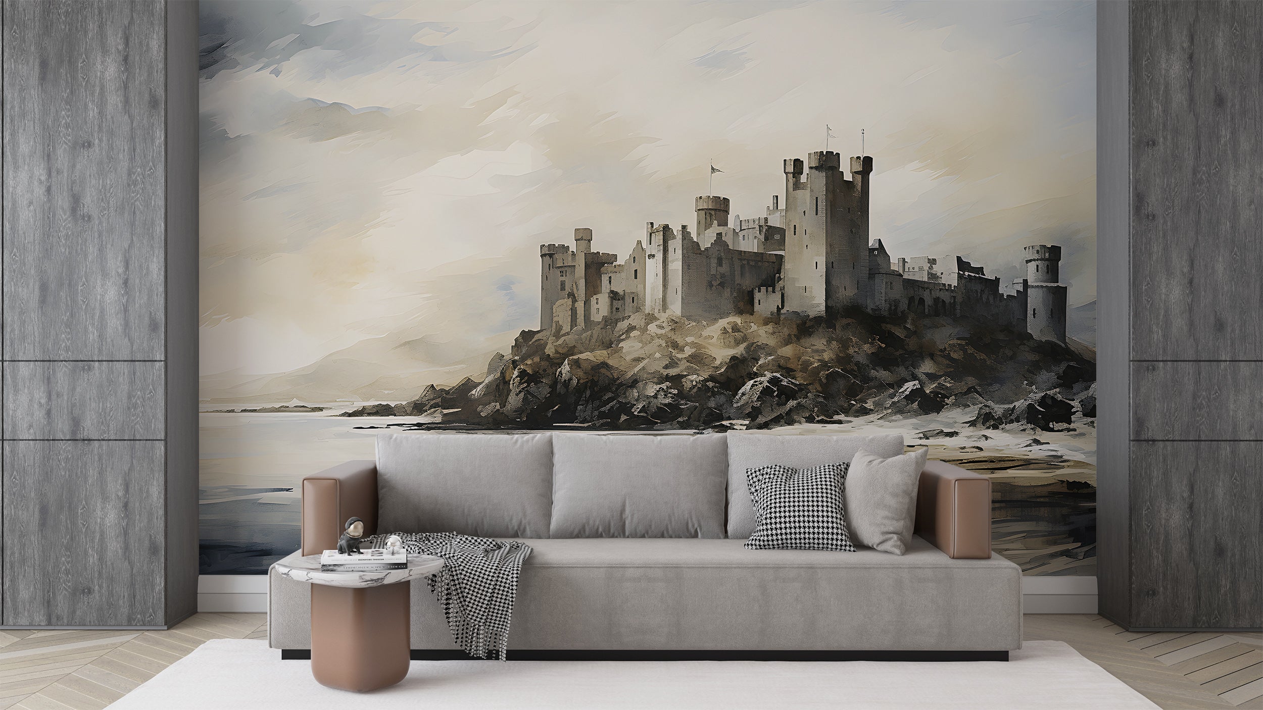 Tranquil Coastal Castle Peel and Stick Wallpaper