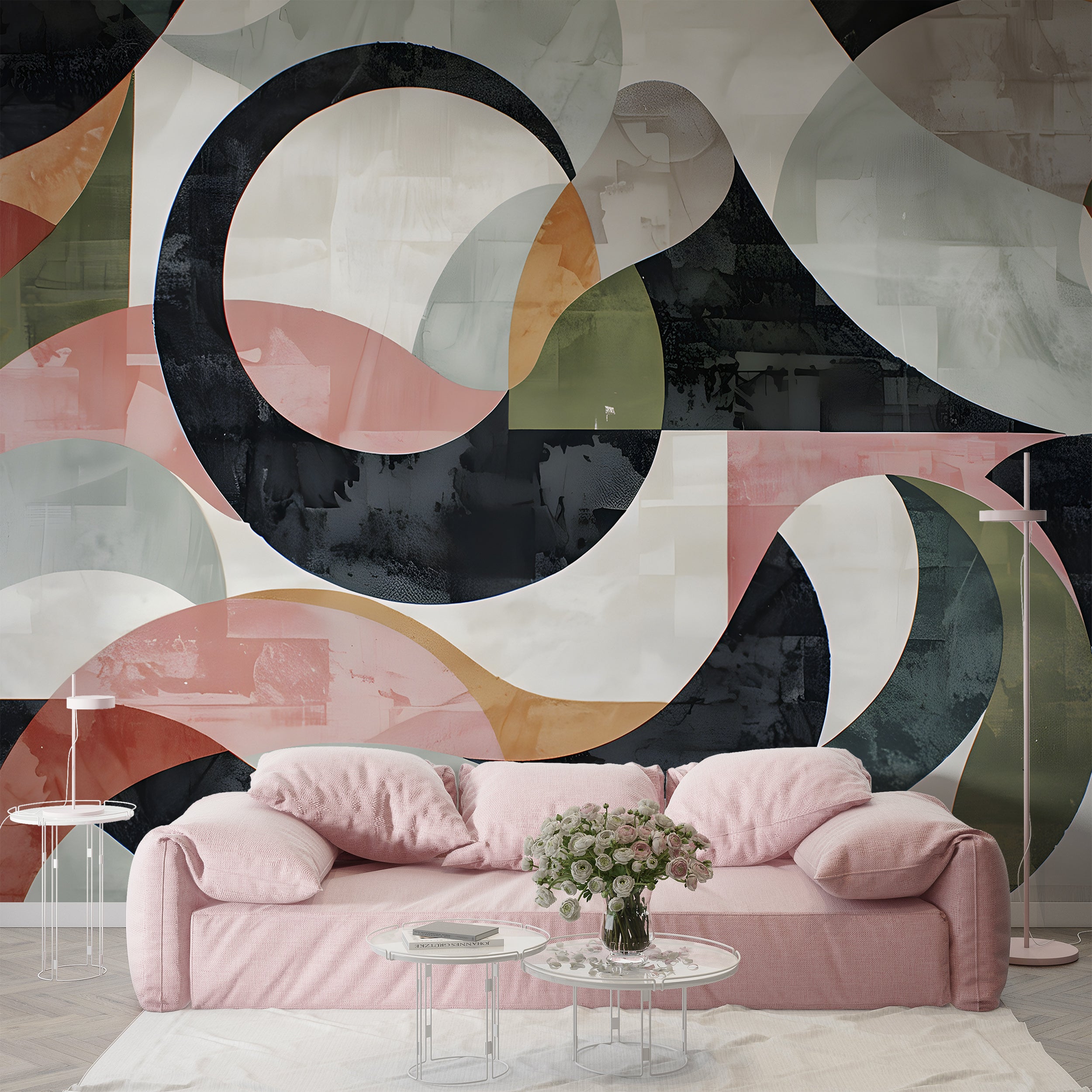 Abstract Geometric Mural, Art Deco Wallpaper, Peel and Sick Modern Mural, Colorful Watercolor Removable Wall Decal