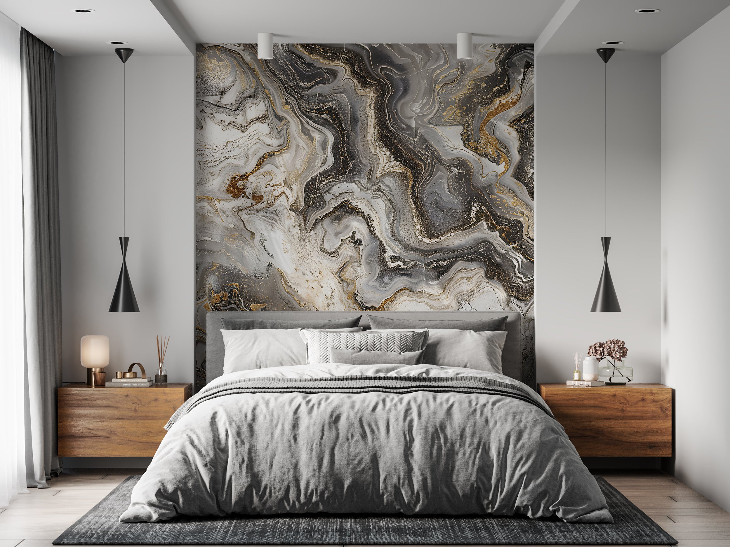 Grey Brown and Gold Alcohol Ink Wallpaper, Peel and Stick Marble Texture Mural, Removable Warm Colors Abstract Wall Art, Unique PVC free Decal