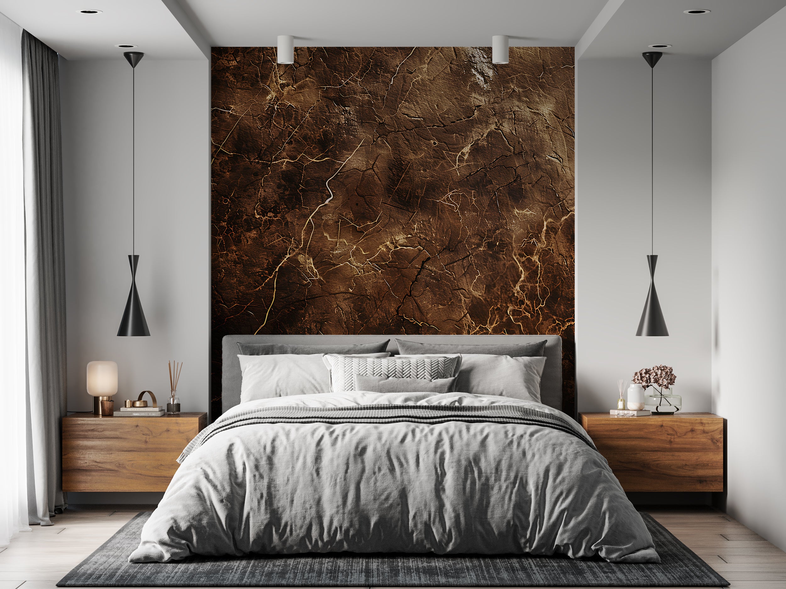 Dark Brown & Gold Marble Mural, Self-adhesive Stone Texture Wallpaper, Removable Abstract Modern Dark Wall Decal, Natural Brown Marble Decor