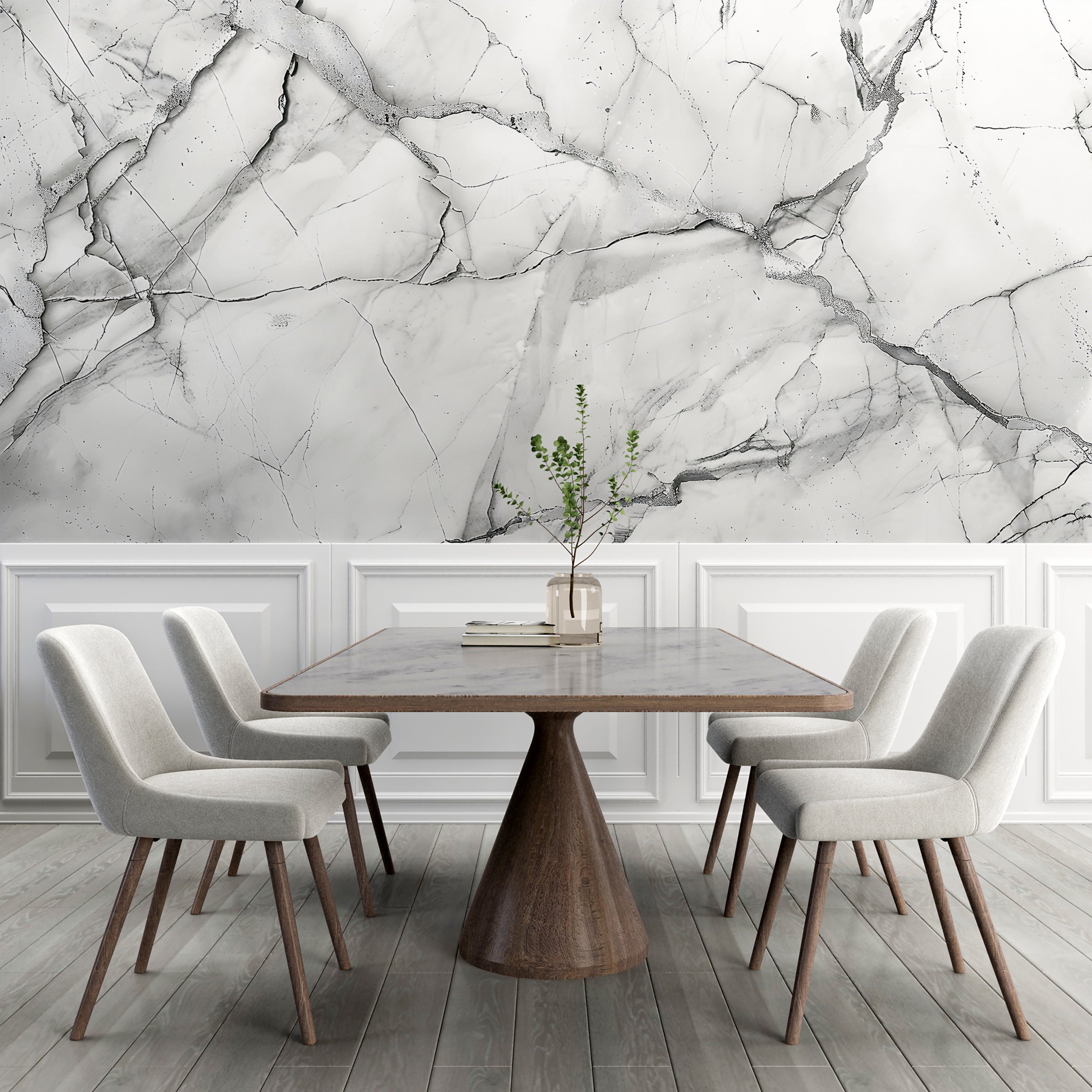 White and Grey Marble Wallpaper, Self-adhesive Natural Marble Wall Mural, Removable Modern Stone Texture Wall Decal, Luxury Decor