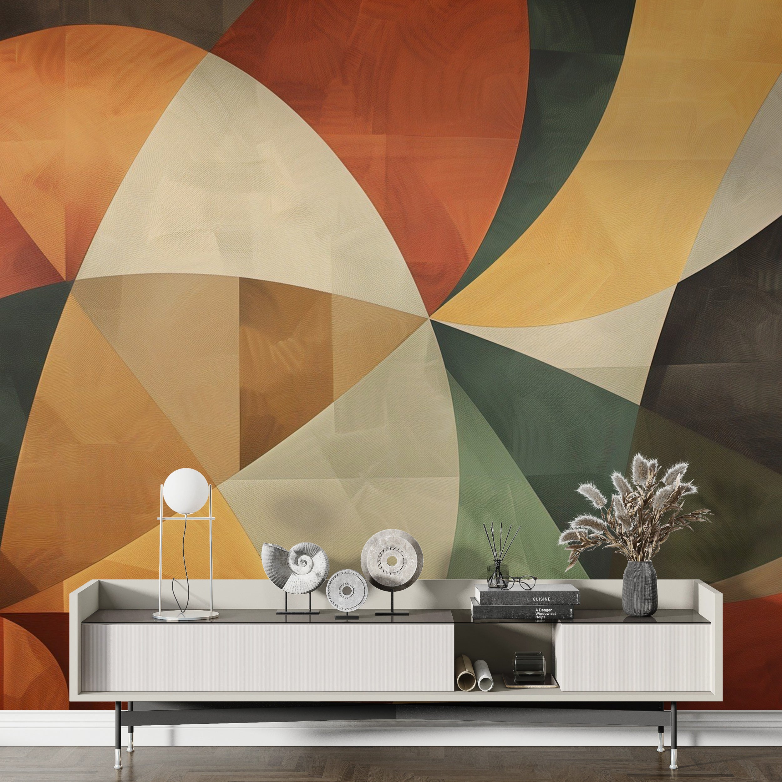 Boho Geometric Wall Mural, Peel and Stick Abstract Modern Art, Removable Colorful Shapes Wallpaper