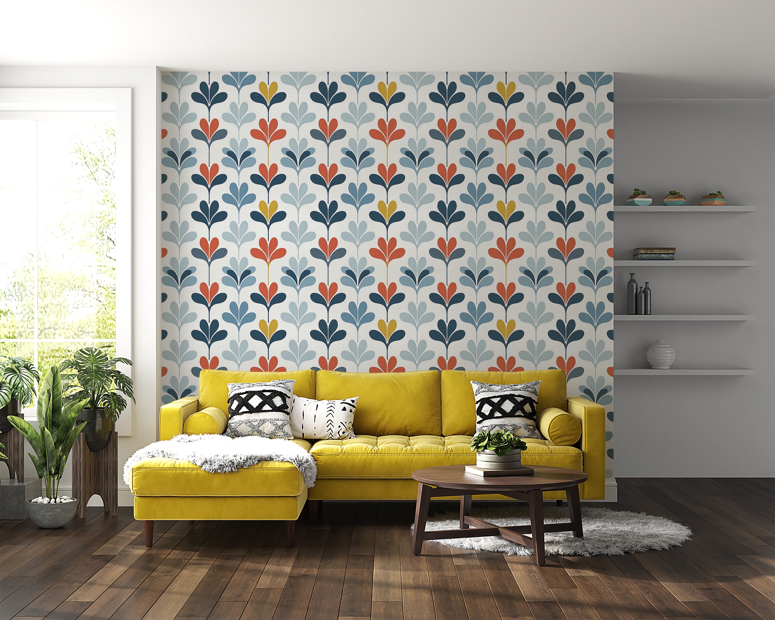 Colorful Leaves Wallpaper in Room Setting