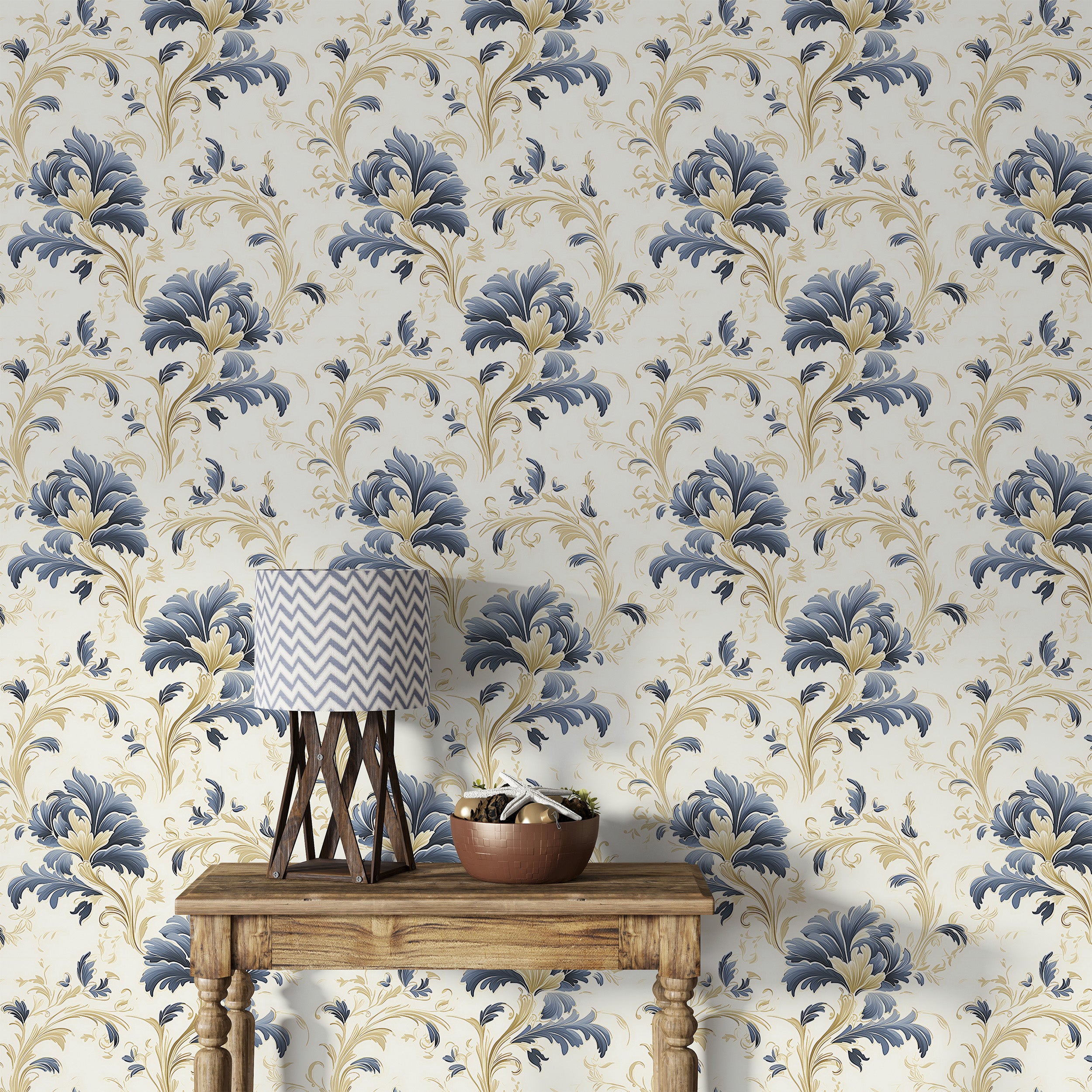Beige Floral Peel and Stick Wallpaper in Room Setting