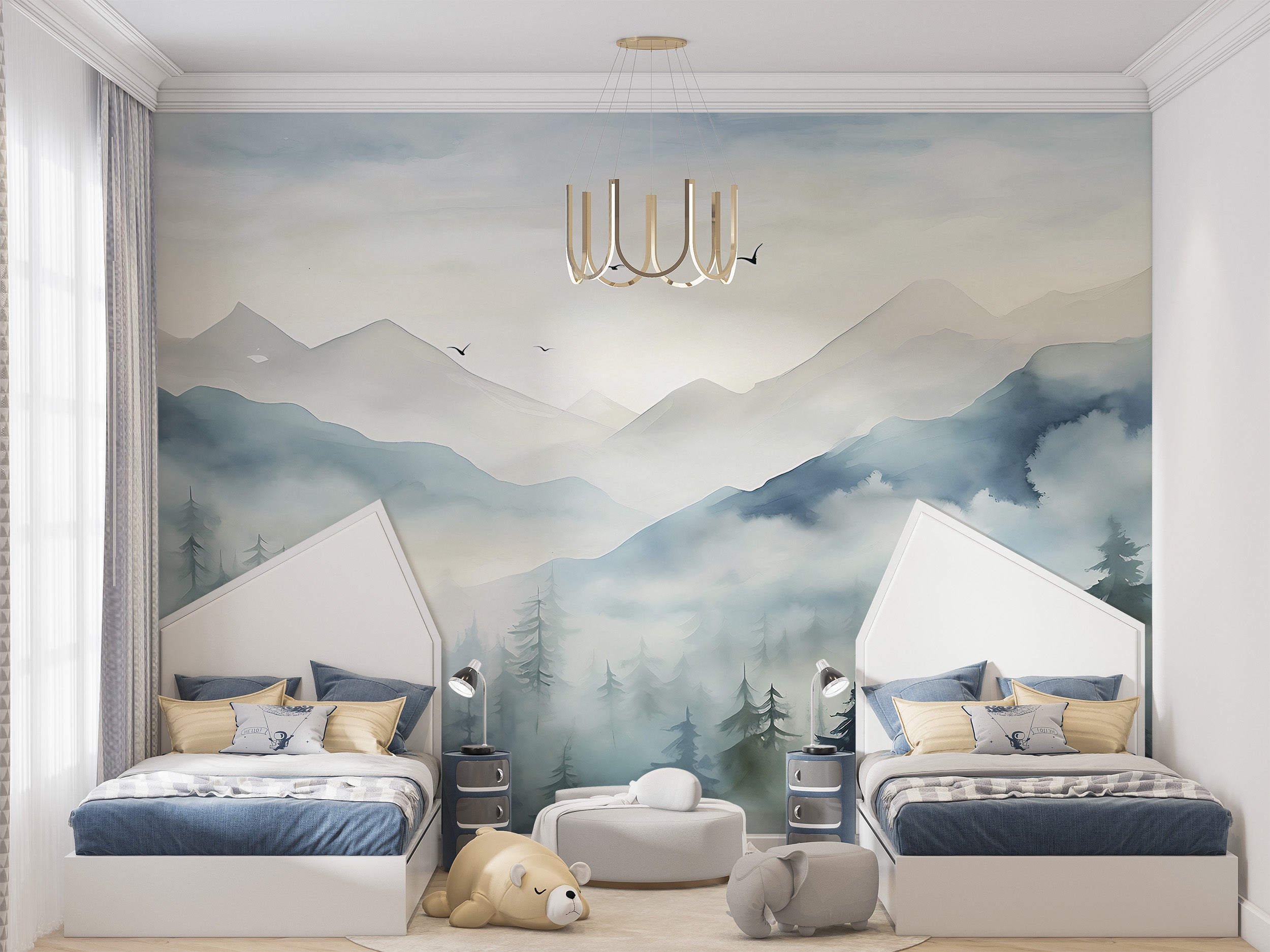 Effortless Application of Dreamy Mountainscape Wallpaper