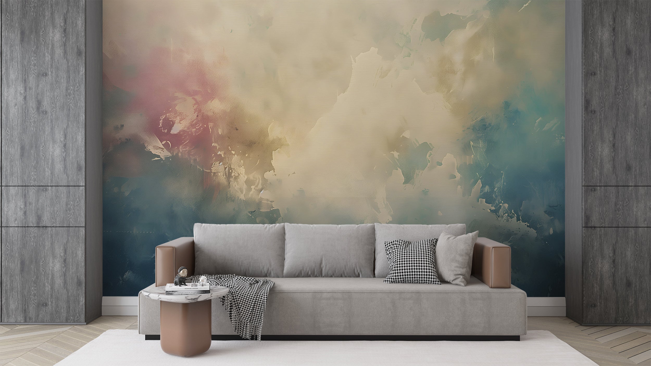 Abstract Art Wall Mural, Peel and Stick Plaster Design Wallpaper, Beige and Blue Abstract Accent Wall Decor, Watercolor Removable Art