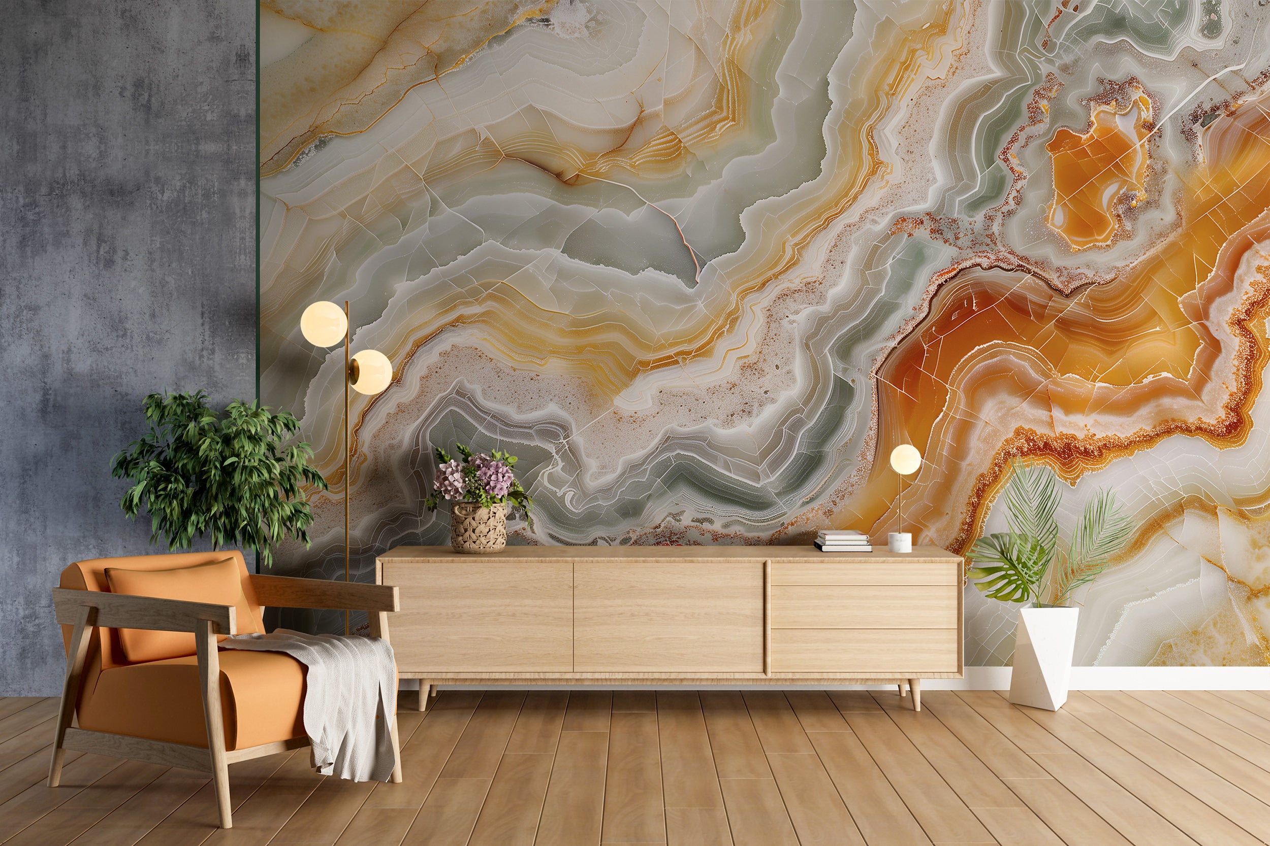Beige and Orange Marble Mural, Peel and Stick Accent Wall Mural, Removable Marble, Abstract Modern Wallpaper, Stone Texture Art