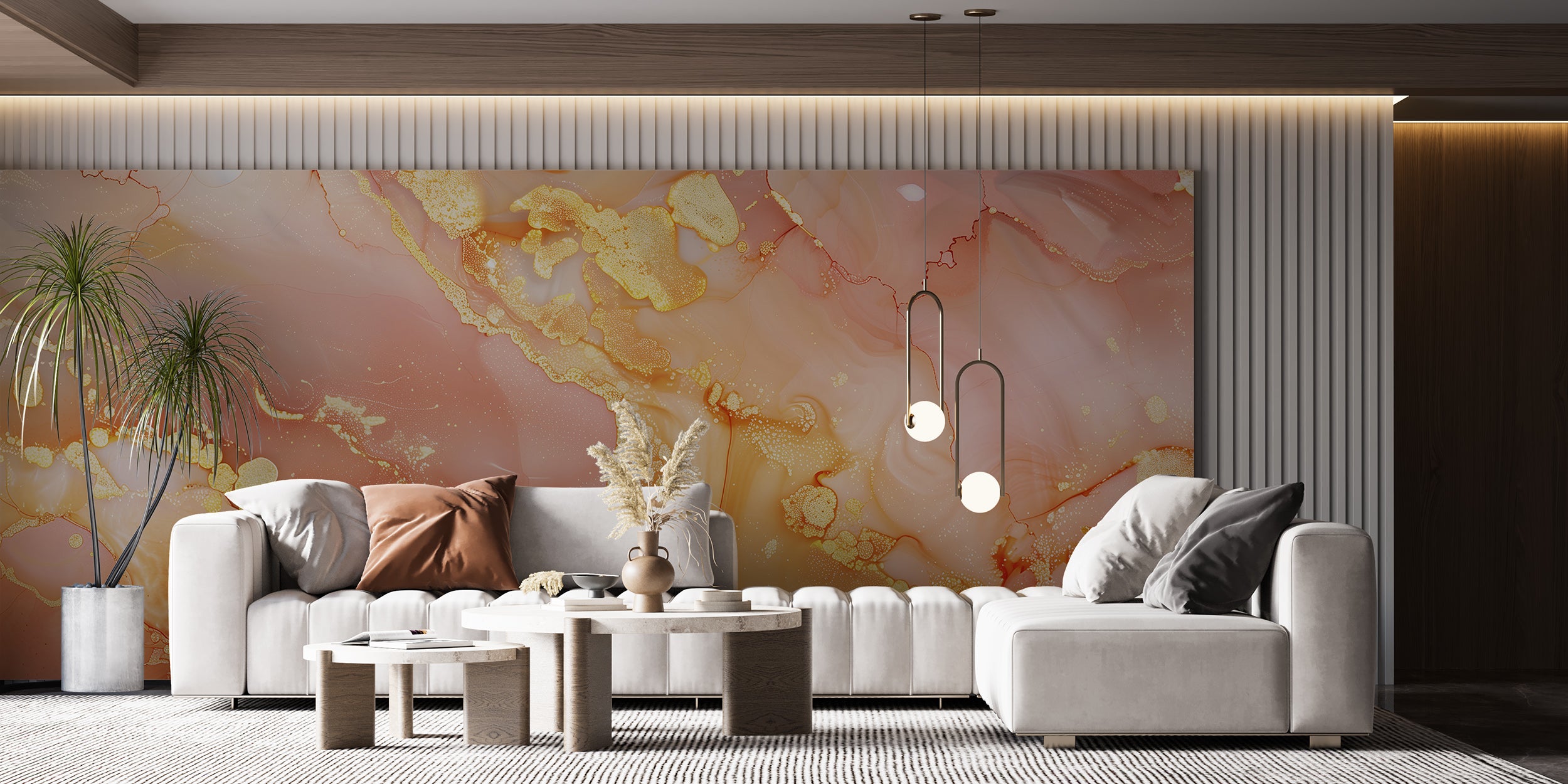 Abstract Peach Color Mural, Pink and Orange Alcohol Ink Mural, Marble Wallpaper, Peel and Stick Accent Wall Modern Decor, Unique Custom Art