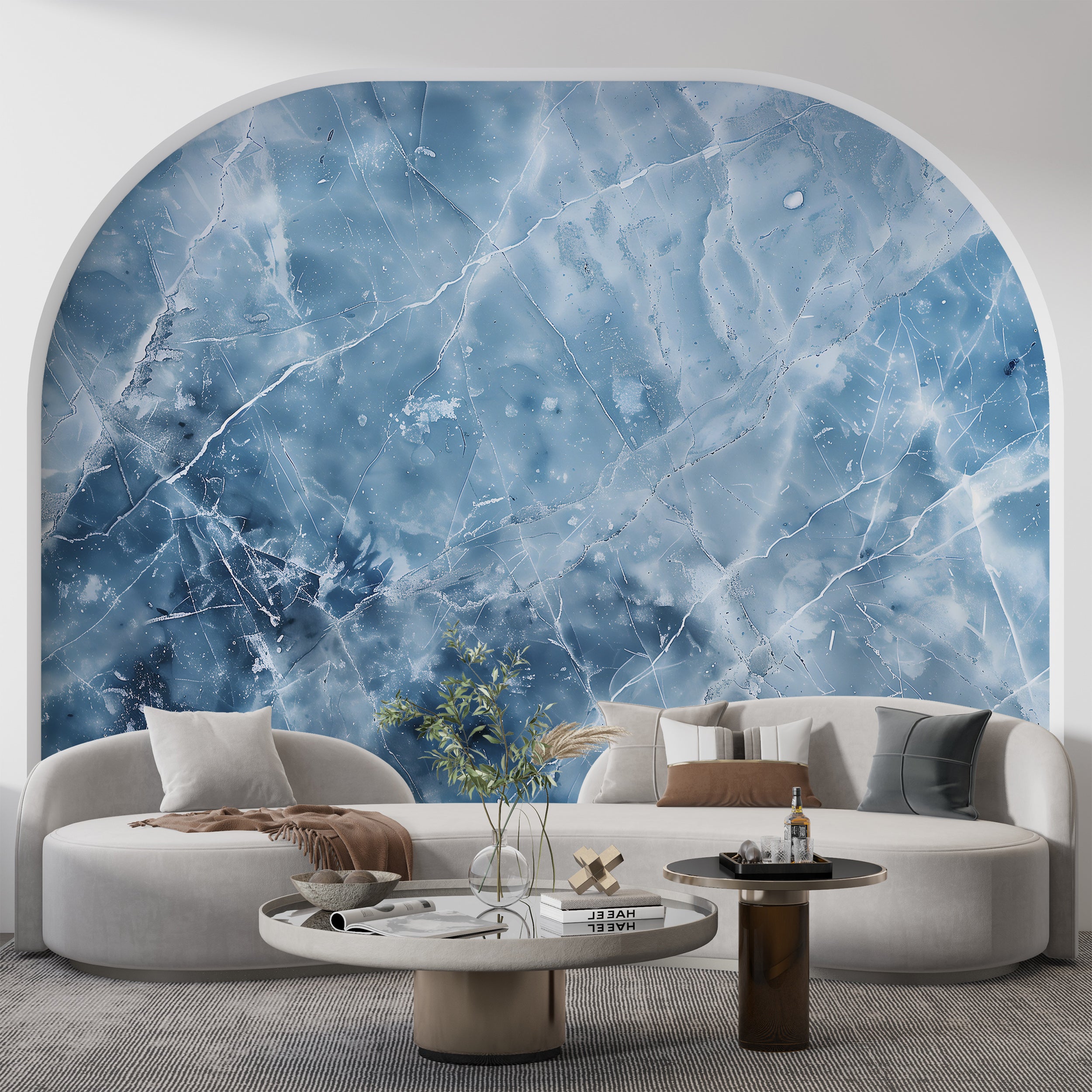 Blue Ice Wall Mural, Soft Blue Marble Wallpaper, Peel and Stick Abstract Winter Art, Removable Light Blue Marble, Ice Wallpaper