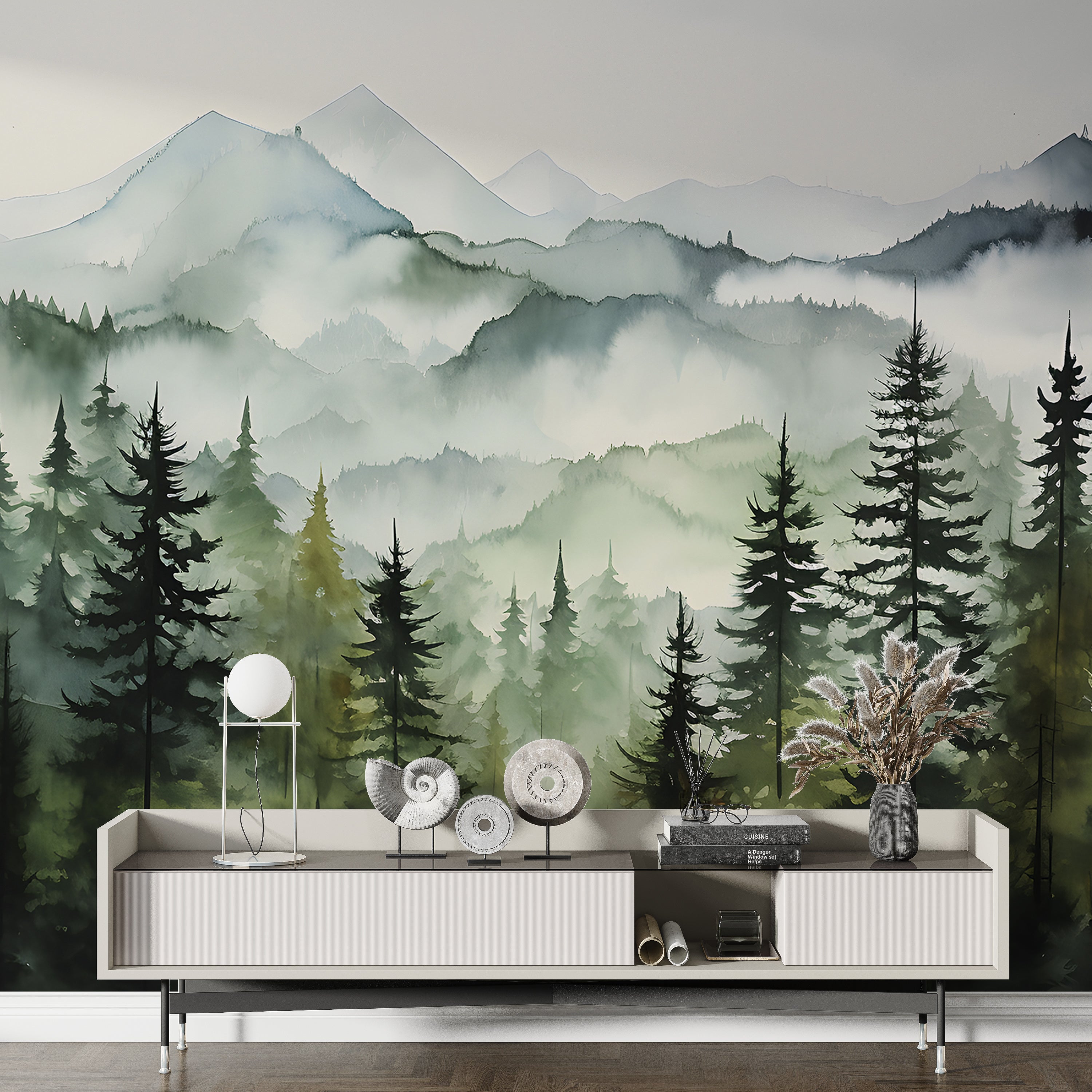 Nature-Inspired Pine Trees Wall Mural