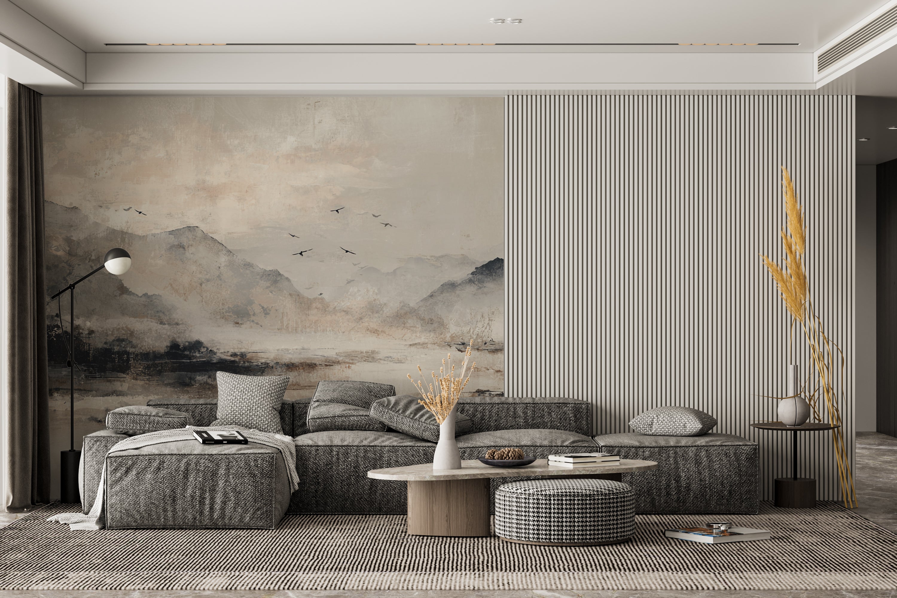 Japandi Zen Minimalist Wallpaper Mountain Art in Earth Tones