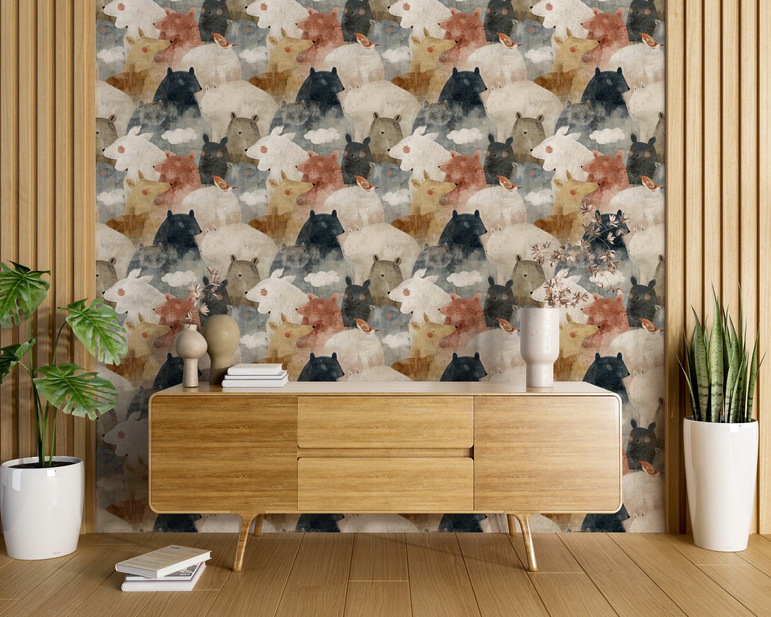 Forest creature wallpaper pattern with artistic style