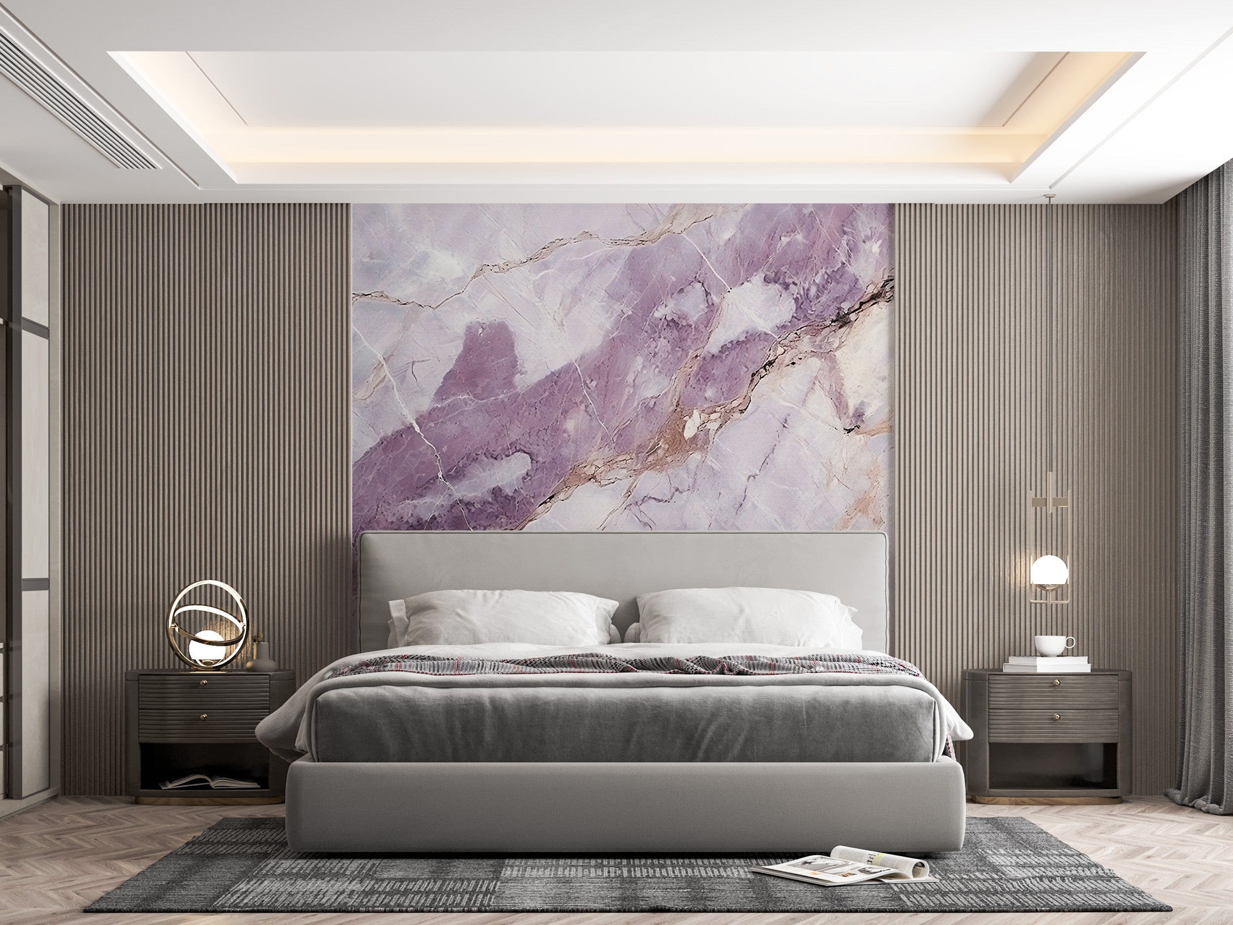 Natural Pink and Grey Marble Wall Decor Enhancing Bedroom Aesthetics
