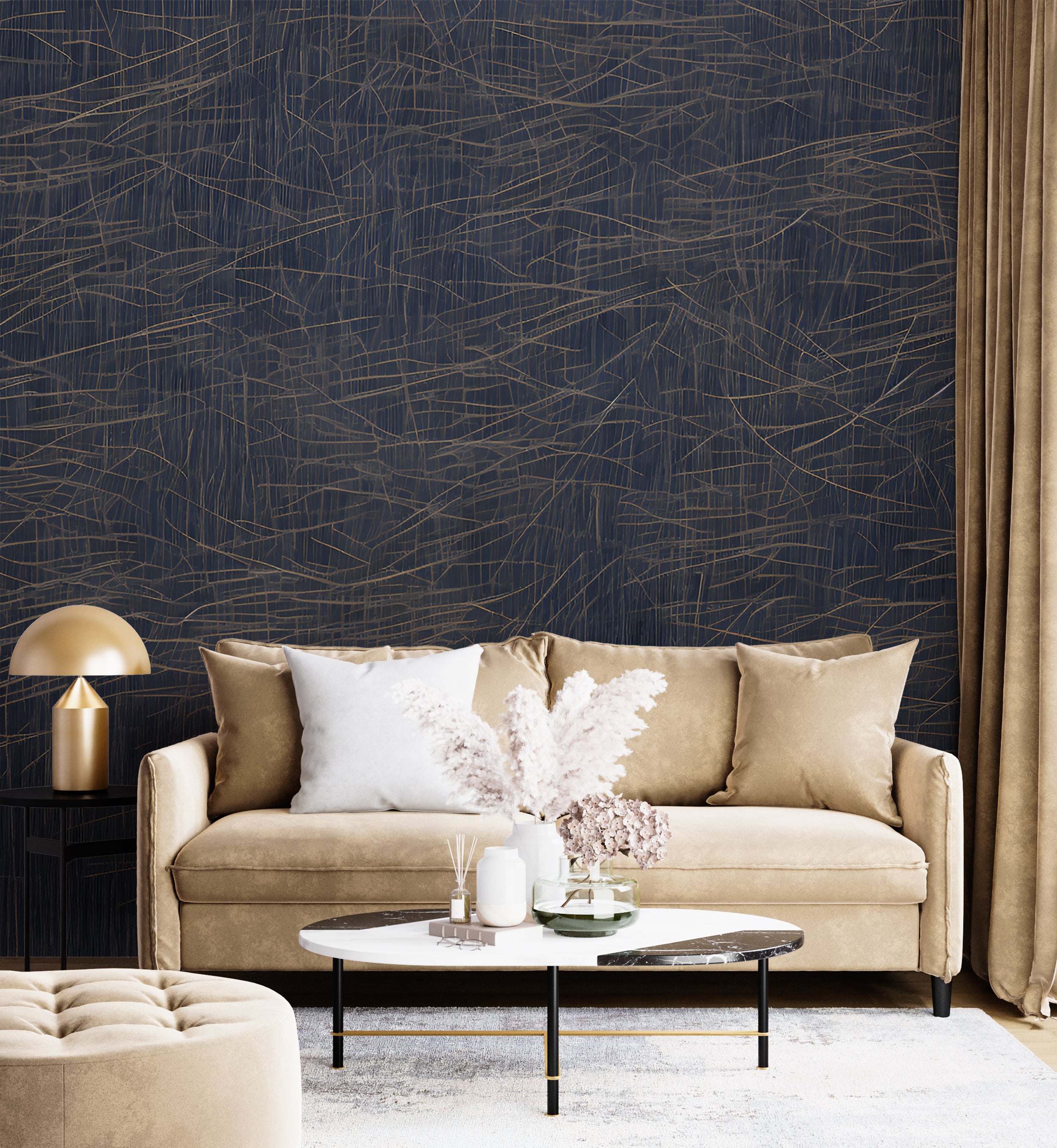 Contemporary Charm with Gold Lines Mural