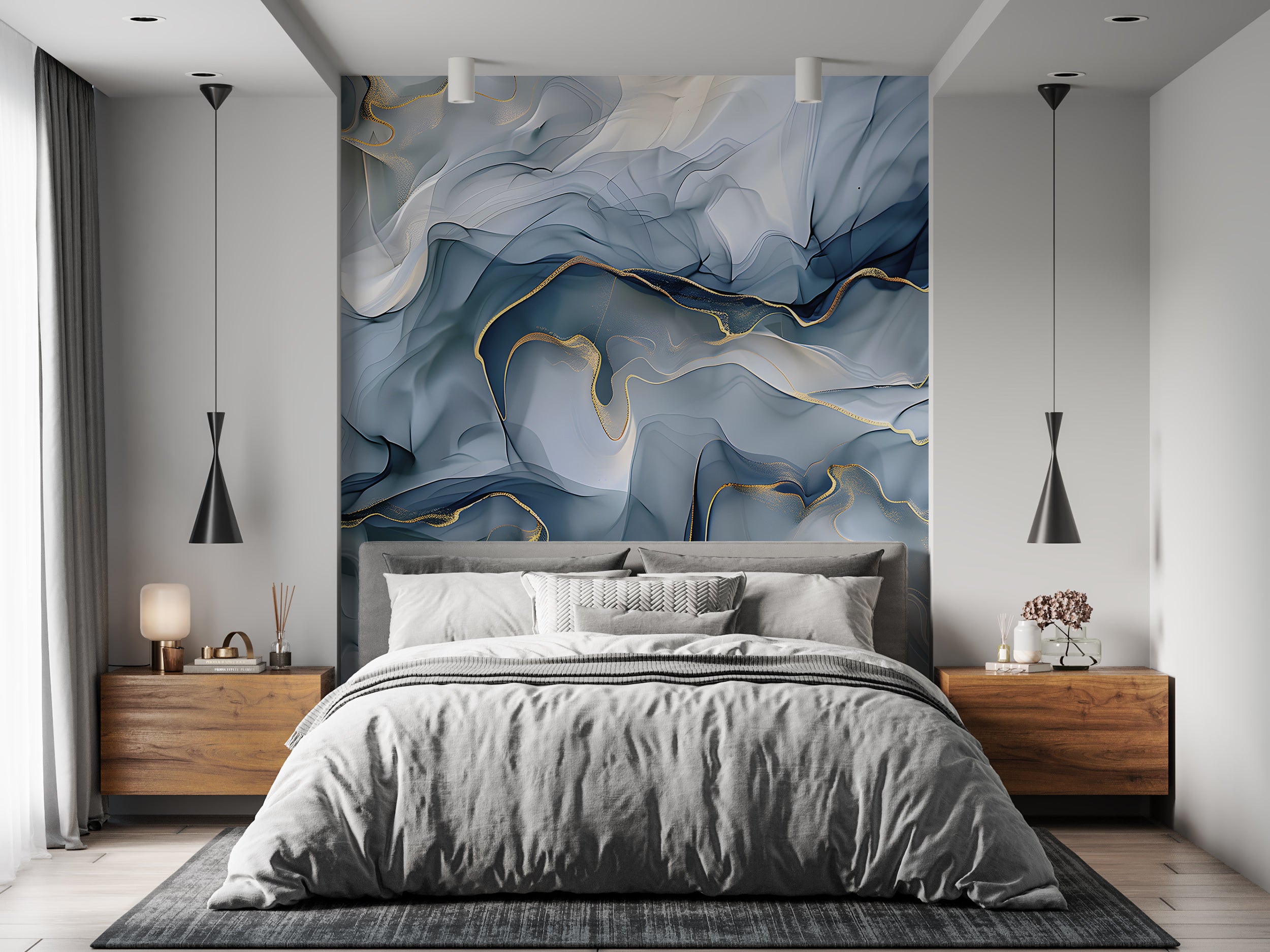 Alcohol Ink Blue Mural, Peel and Stick Abstract Decor, Blue and White Modern Wallpaper, Removable Marble Texture, Unique Watercolor Art