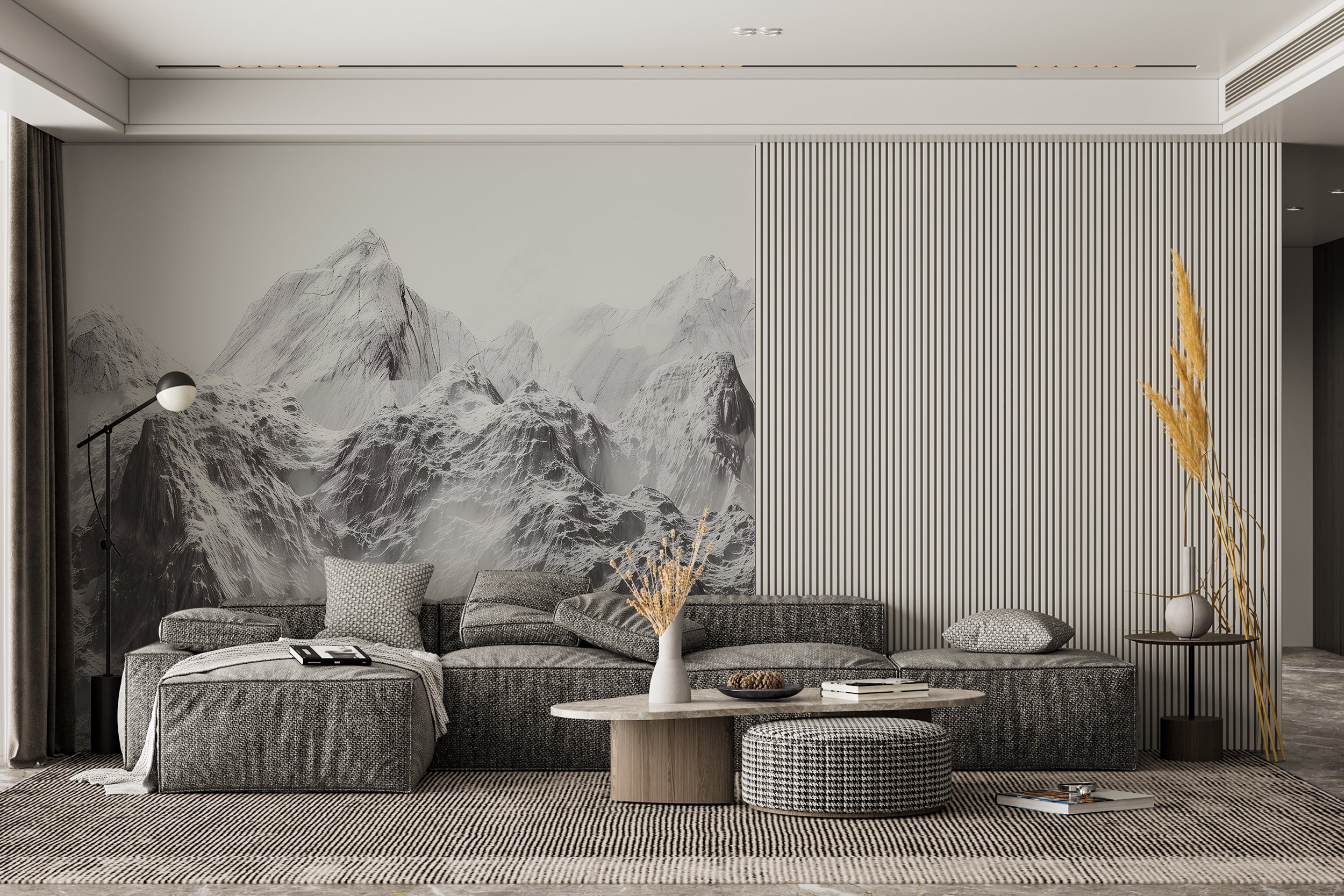 Grey and White Mountain Wallpaper, Peel and Stick Snowy Mountains Mural, Removable Abstract Foggy Nature Wall Decor