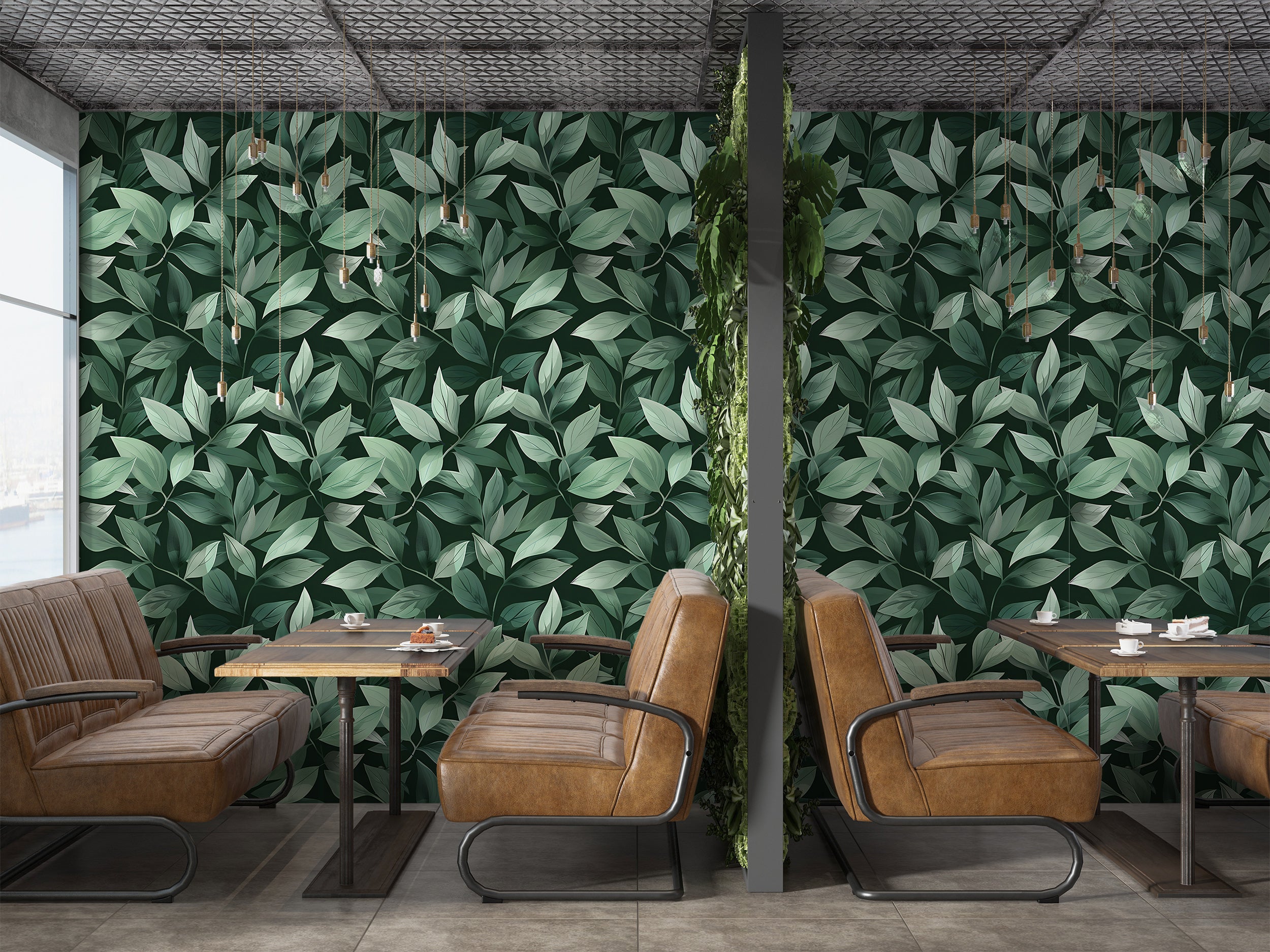 Green Leaves Wallpaper, Peel and Stick Greenery Wall Decor, Removable Dark Green Botanical Wallpaper, Tree Leaves Pattern Wallpaper