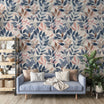 Blue and Pink Leaves Wallpaper, Peel and Stick Pastel Colors Botanical Wallpaper, Soft Leaf Wall Decorv