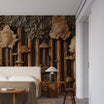 Wood Carving Style Forest Wall Mural, Peel and Stick Wooden Trees Wall Decor, Dark Brown Wooden Look Accent Wall Wallpaper