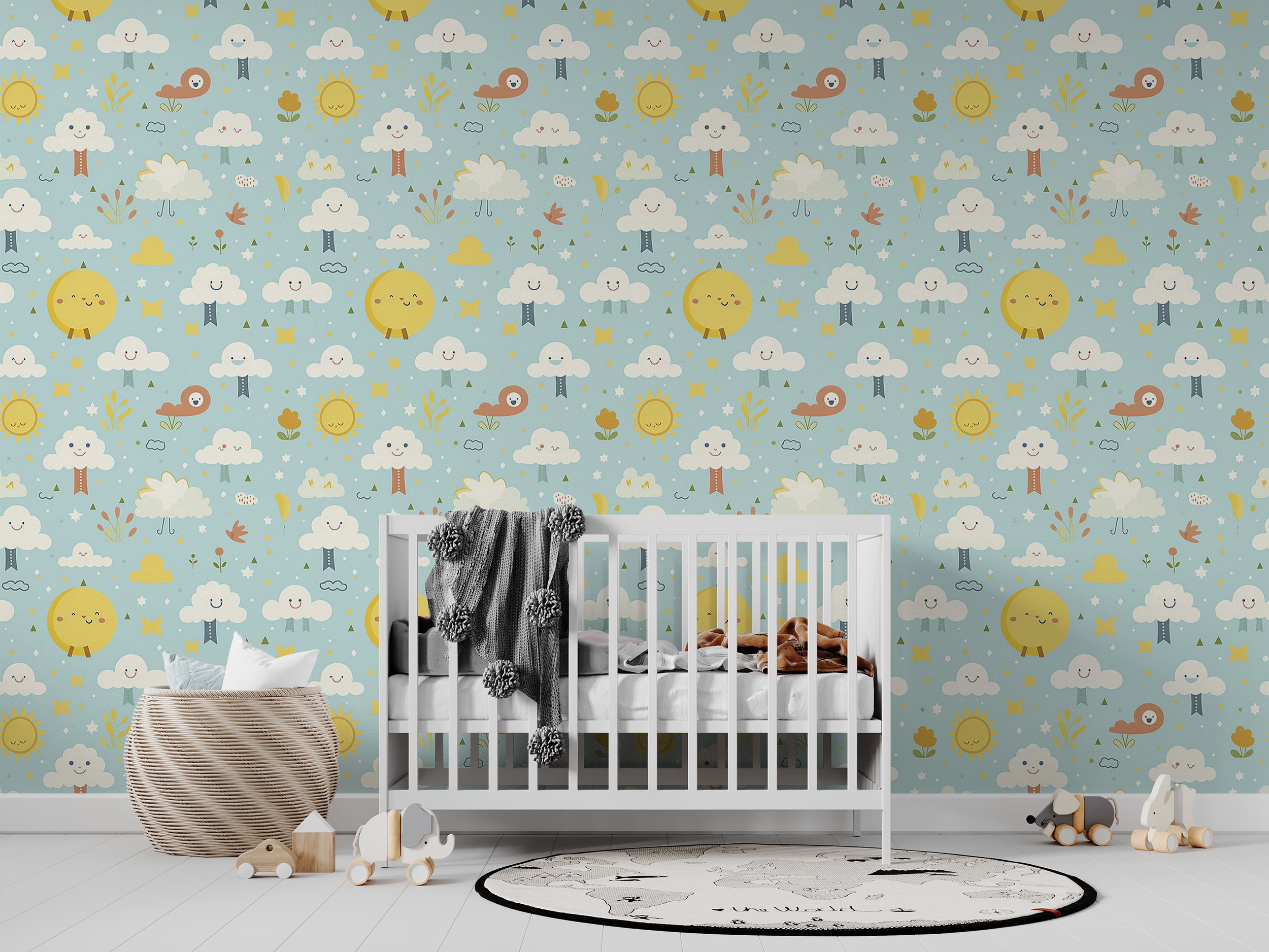 Easy-to-Apply and Removable Blue Wallpaper for Children