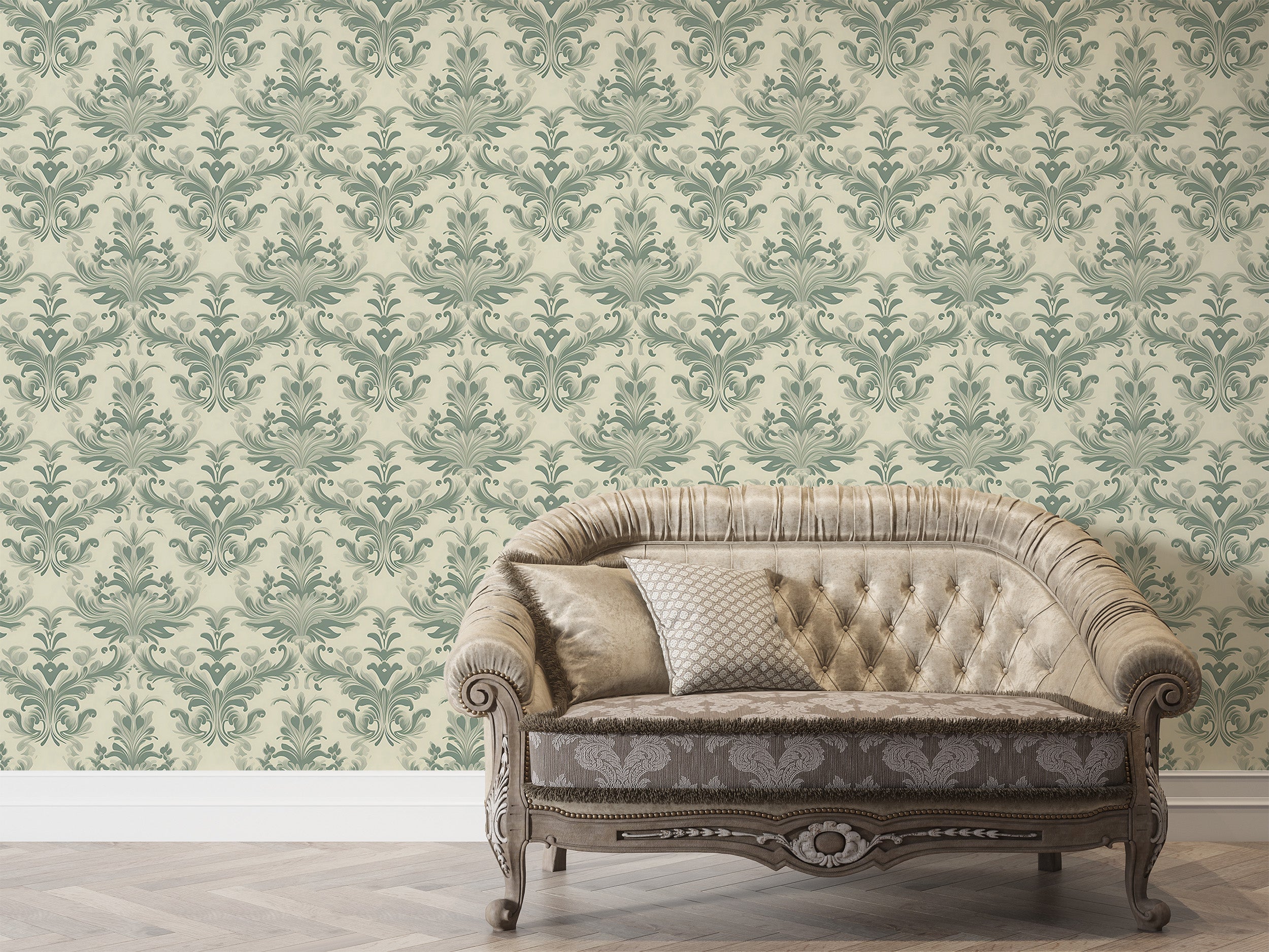 Vintage Charm in Green and Beige Wall Design