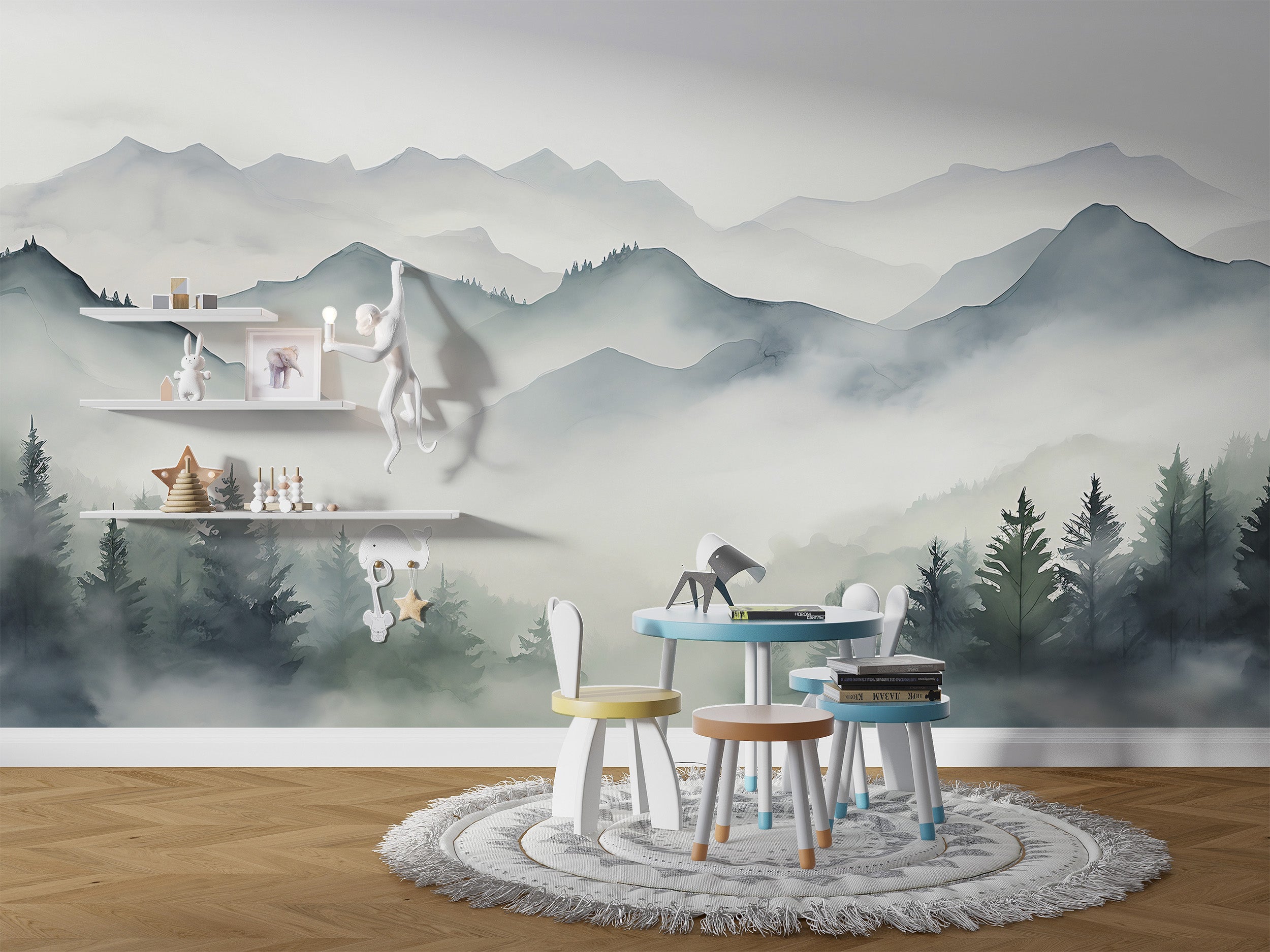 Serene Watercolor Foggy Landscape Wall Art