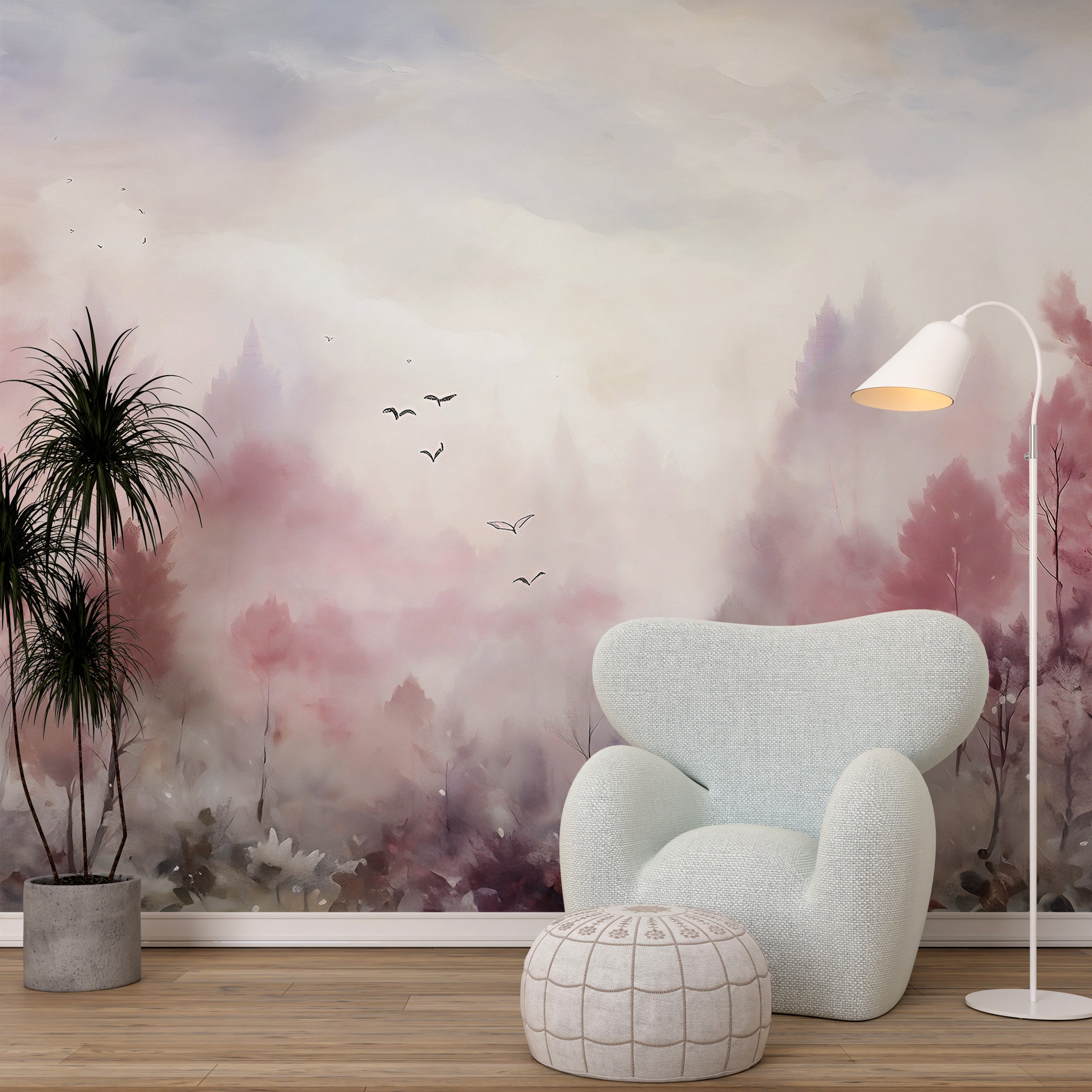 Watercolor Forest Mural Transforming Room Ambiance