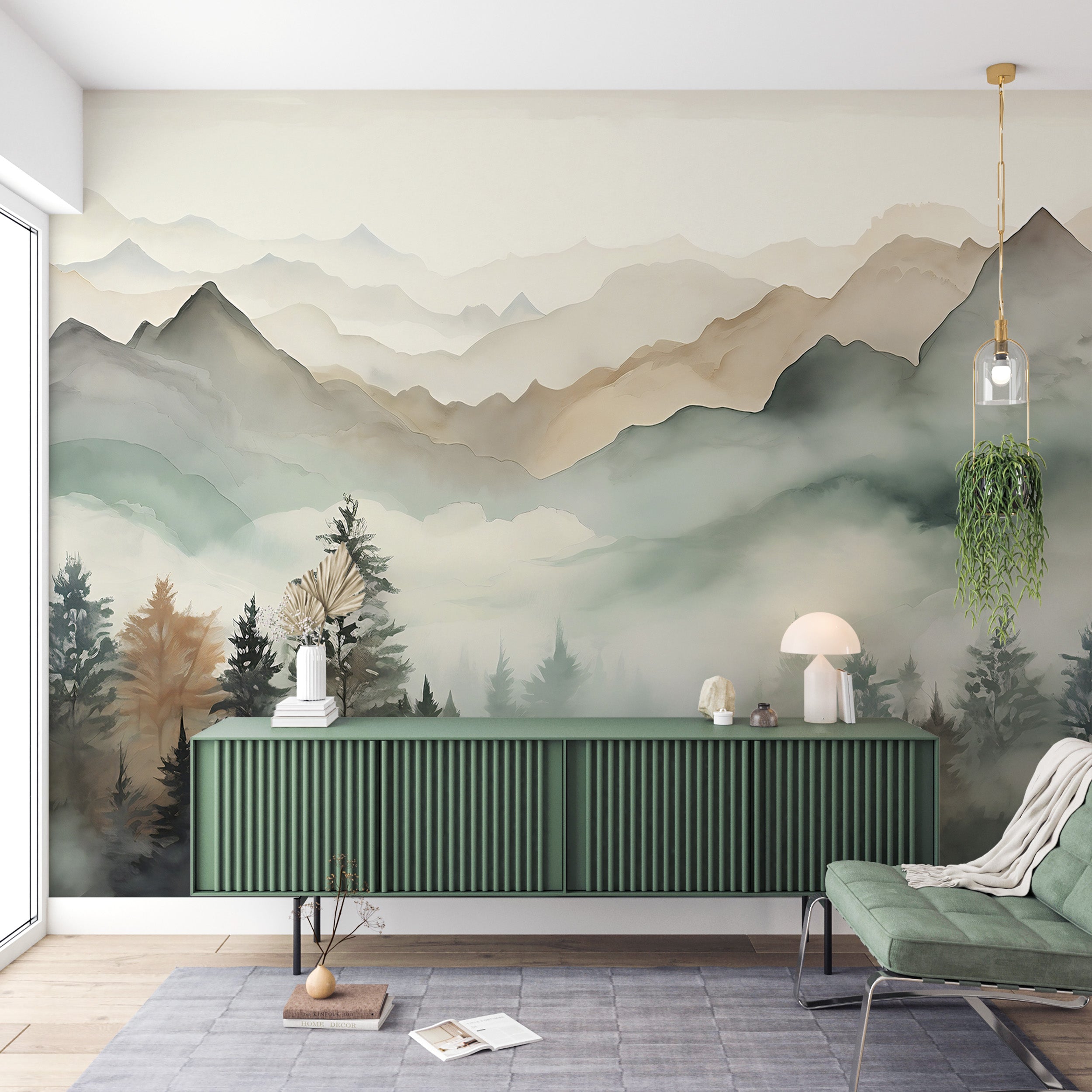 Green Mountains Wall Mural with Nature's Serenity