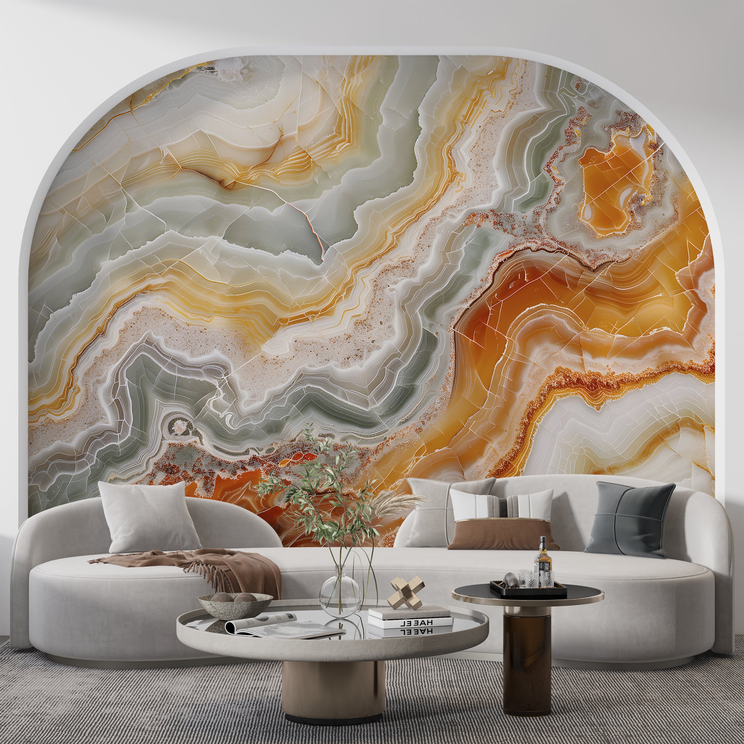 Beige and Orange Marble Mural, Peel and Stick Accent Wall Mural, Removable Marble, Abstract Modern Wallpaper, Stone Texture Art
