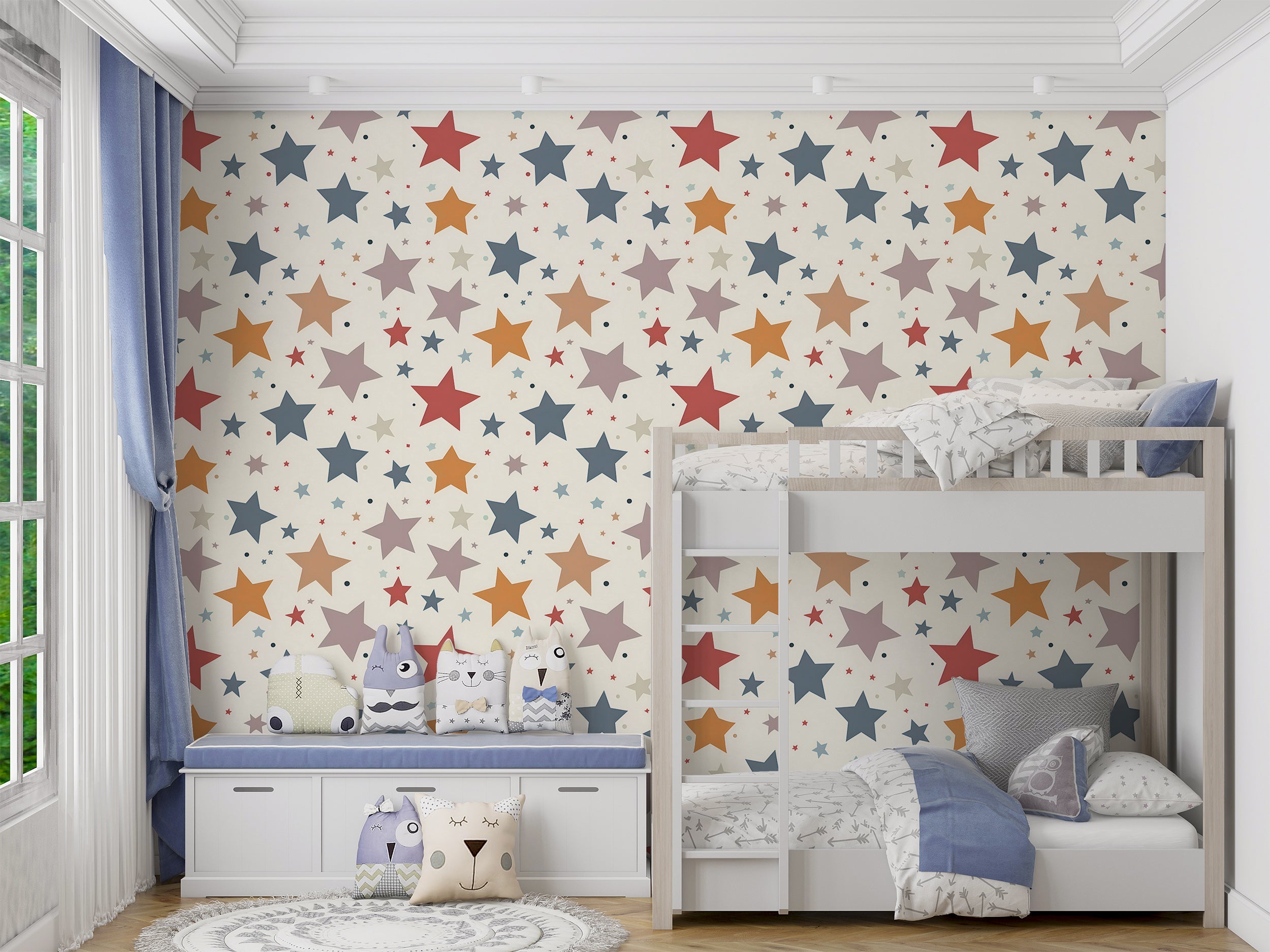 Minimalistic Starry Wallpaper, Stars Wallpaper, Peel and Stick Kids Accent Wall Decor, Removable Star Design Wallpaper, PVC-free