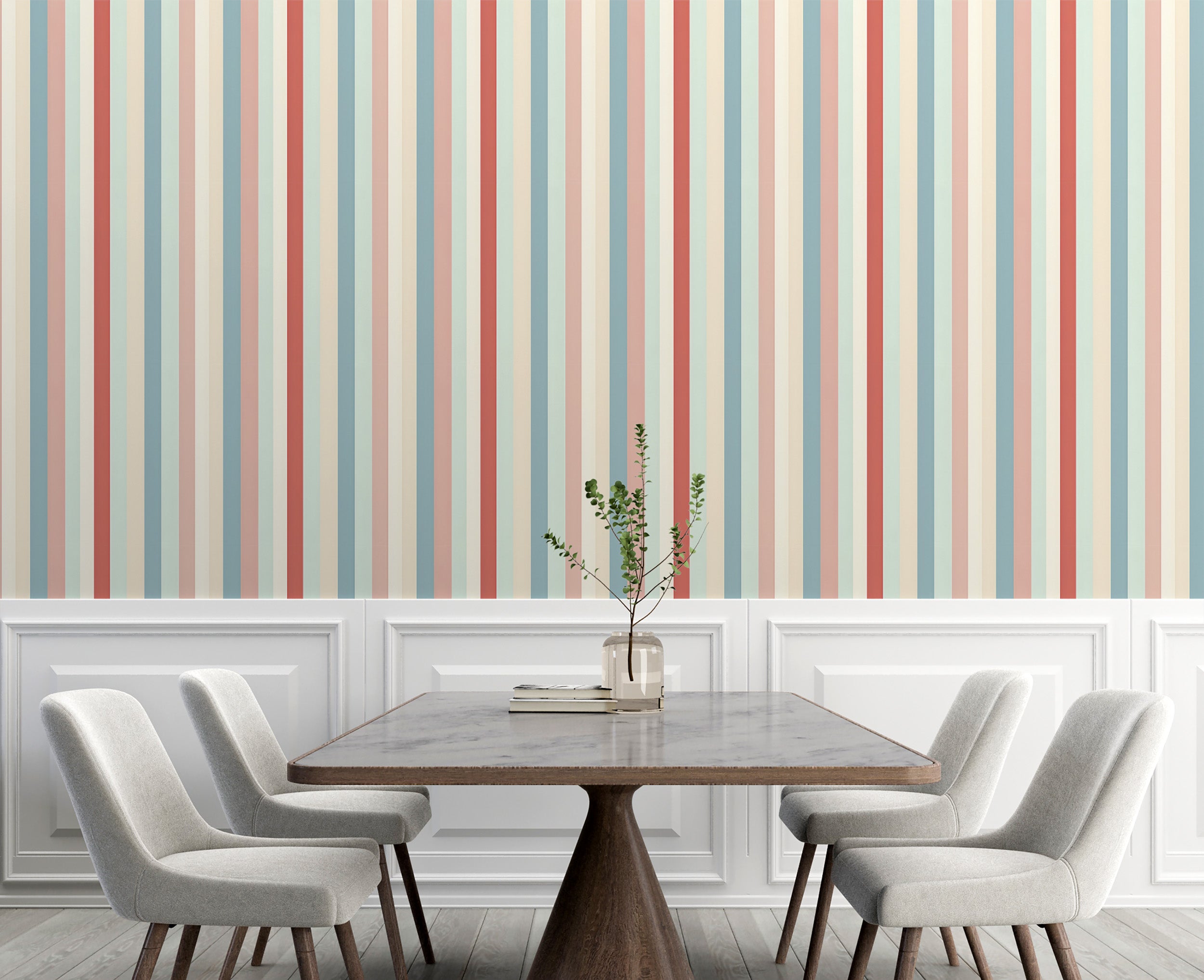 Effortless Application of Pastel Stripes Wall Covering