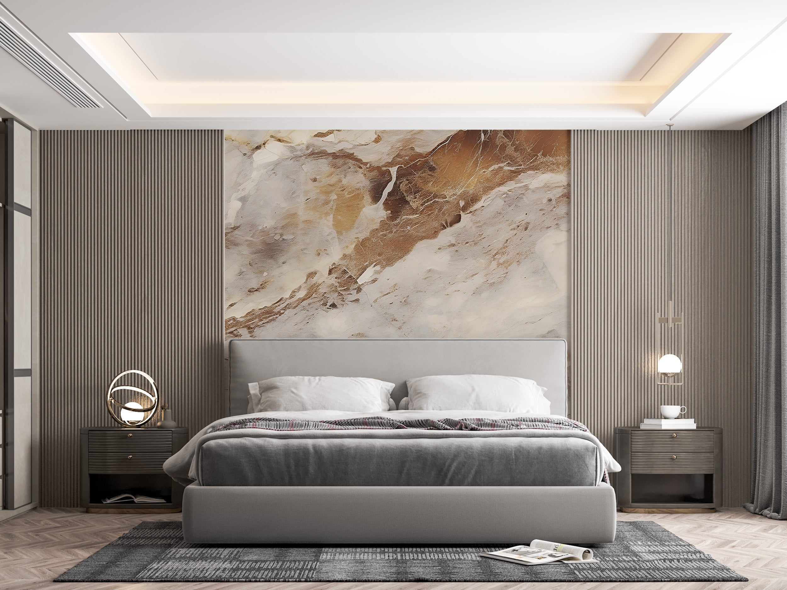 Removable Bedroom Marble Wall Mural Elevating Sleep Space's Visual Appeal