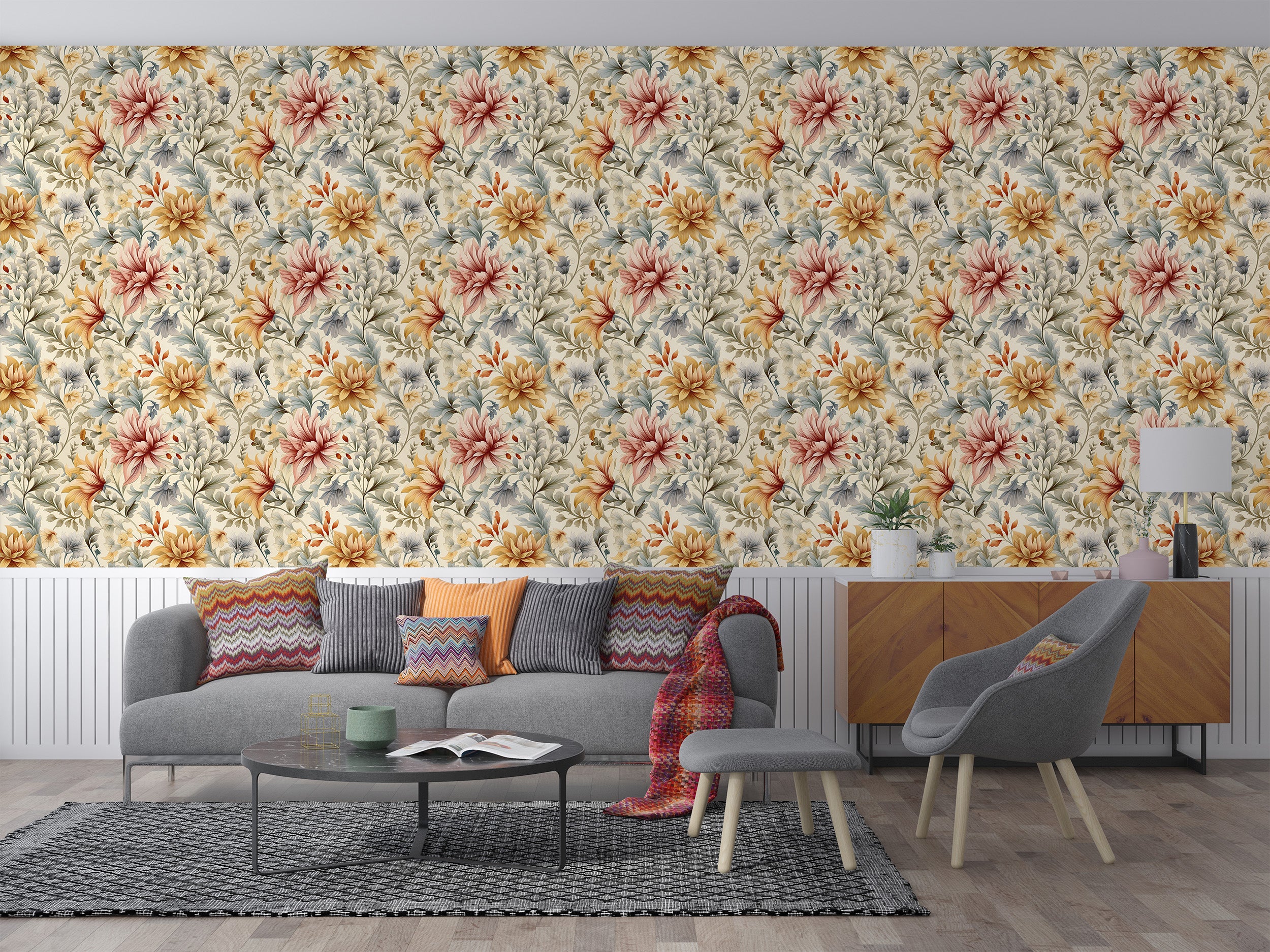 Colorful Floral Peel and Stick Wallpaper in Room
