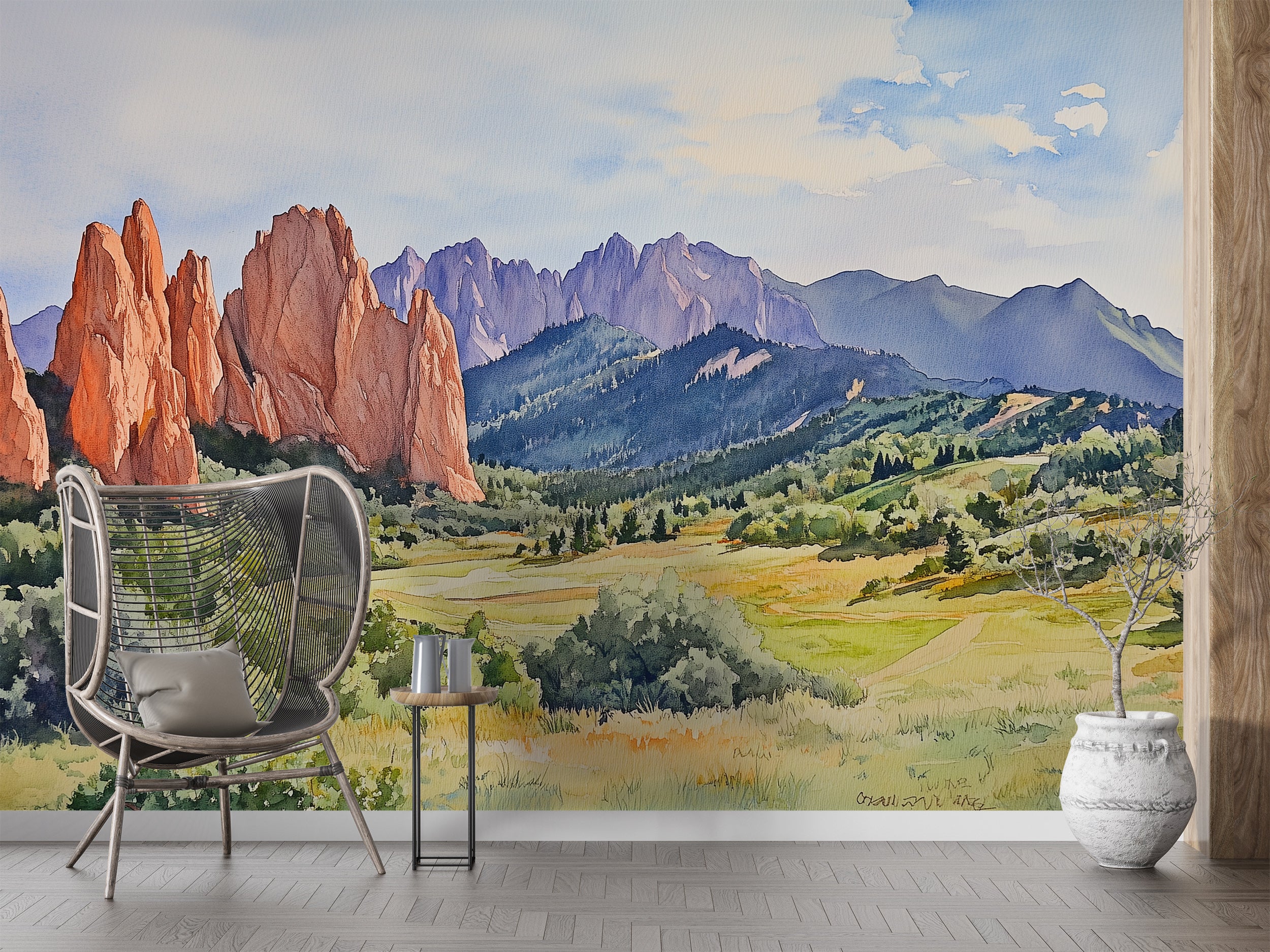 Garden of Gods Wall Mural, Peel and Stick Colorado Mountains Valley Wallpaper, Removable Scenic Wallpaper