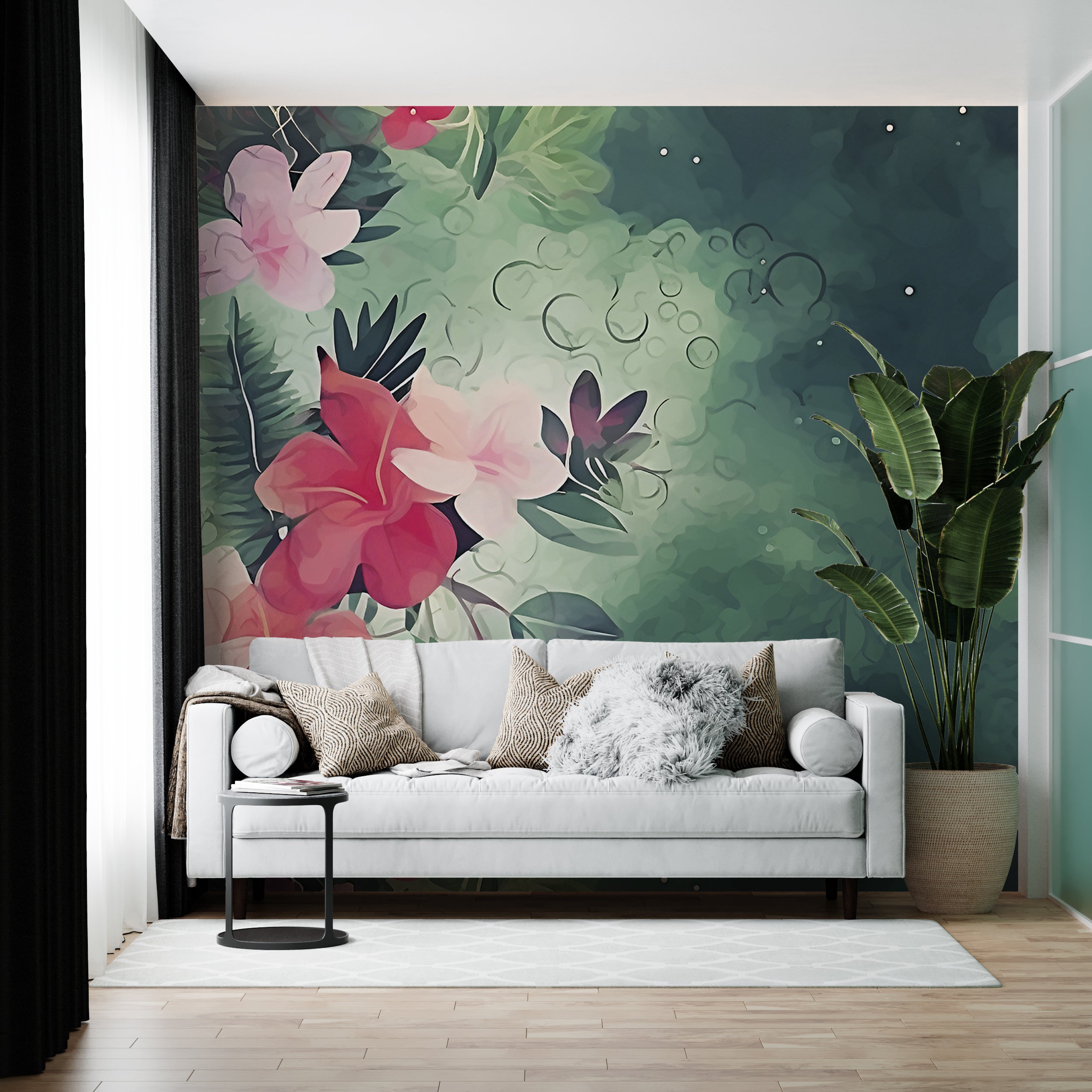 Nature-Inspired Greens and Flowers Wall Decor