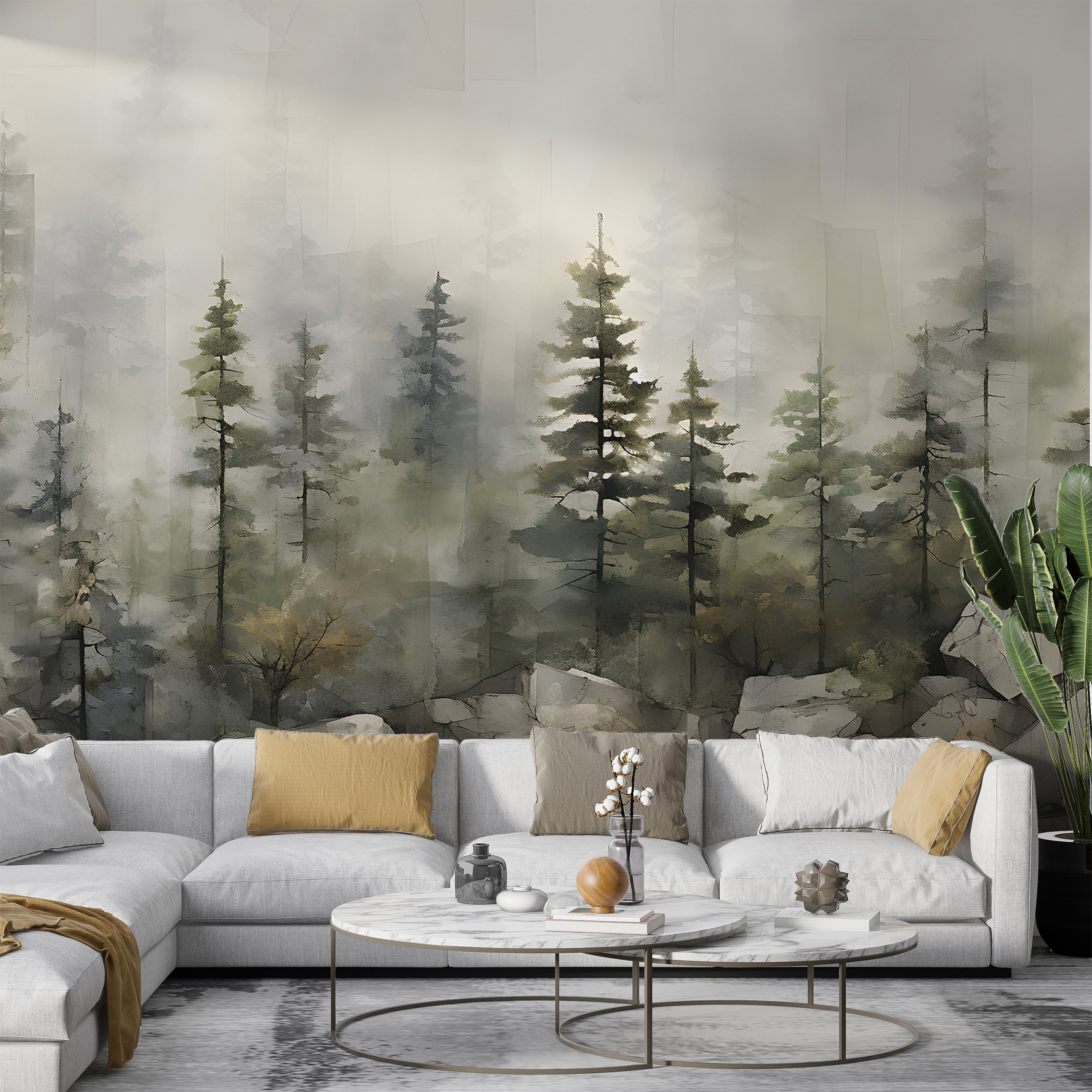 Abstract Forest Mural | Watercolor Dark Forest – My Store