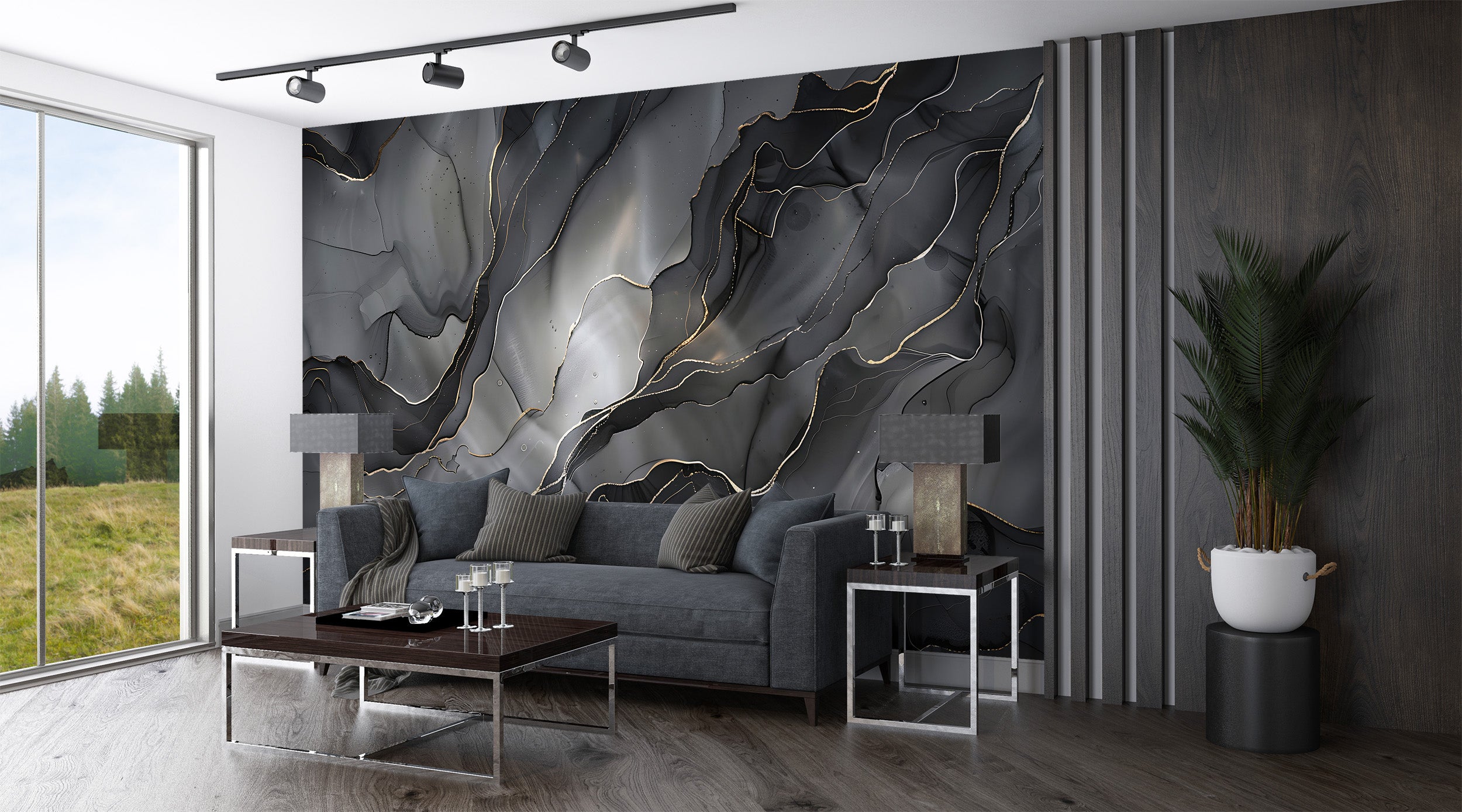 Black Alcohol Ink Wall Mural, Peel and Stick Abstract Dark Wallpaper, Removable Dark Modern Wall Art
