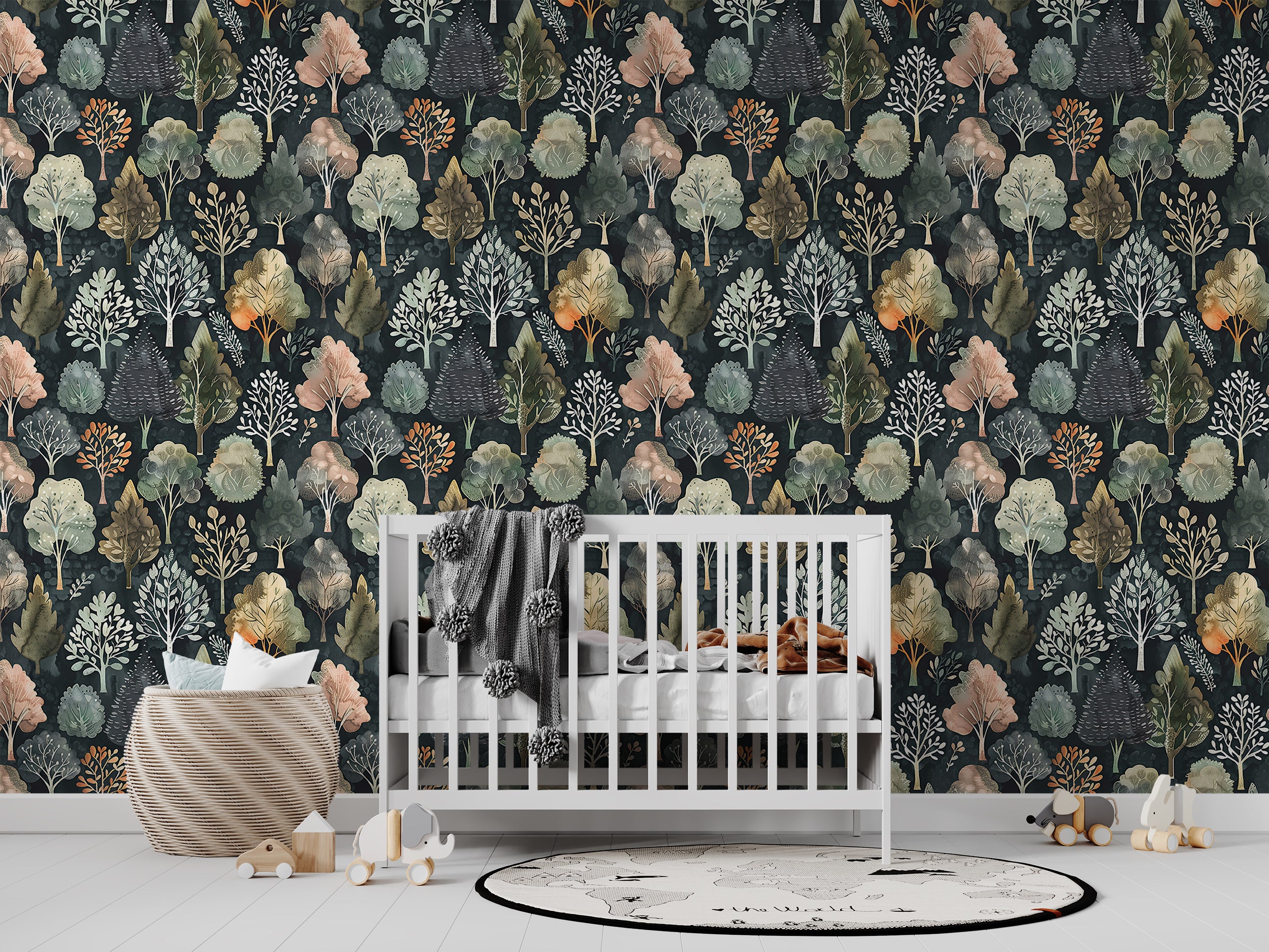 Pine Trees Wallpaper, Peel and Stick Tree Pattern Wallpaper, Removable Dark Green Botanical Wall Decor, Forest Wallpaper