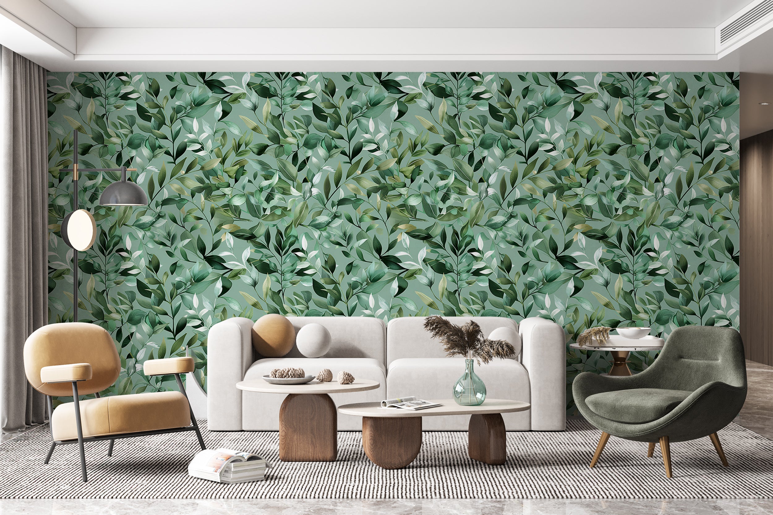 Greenery Wallpaper, Peel and Stick or Pre-pasted Green Botanical Wallpaper, Leaves and Branches Wall Decor, Removable Nature Wall Art