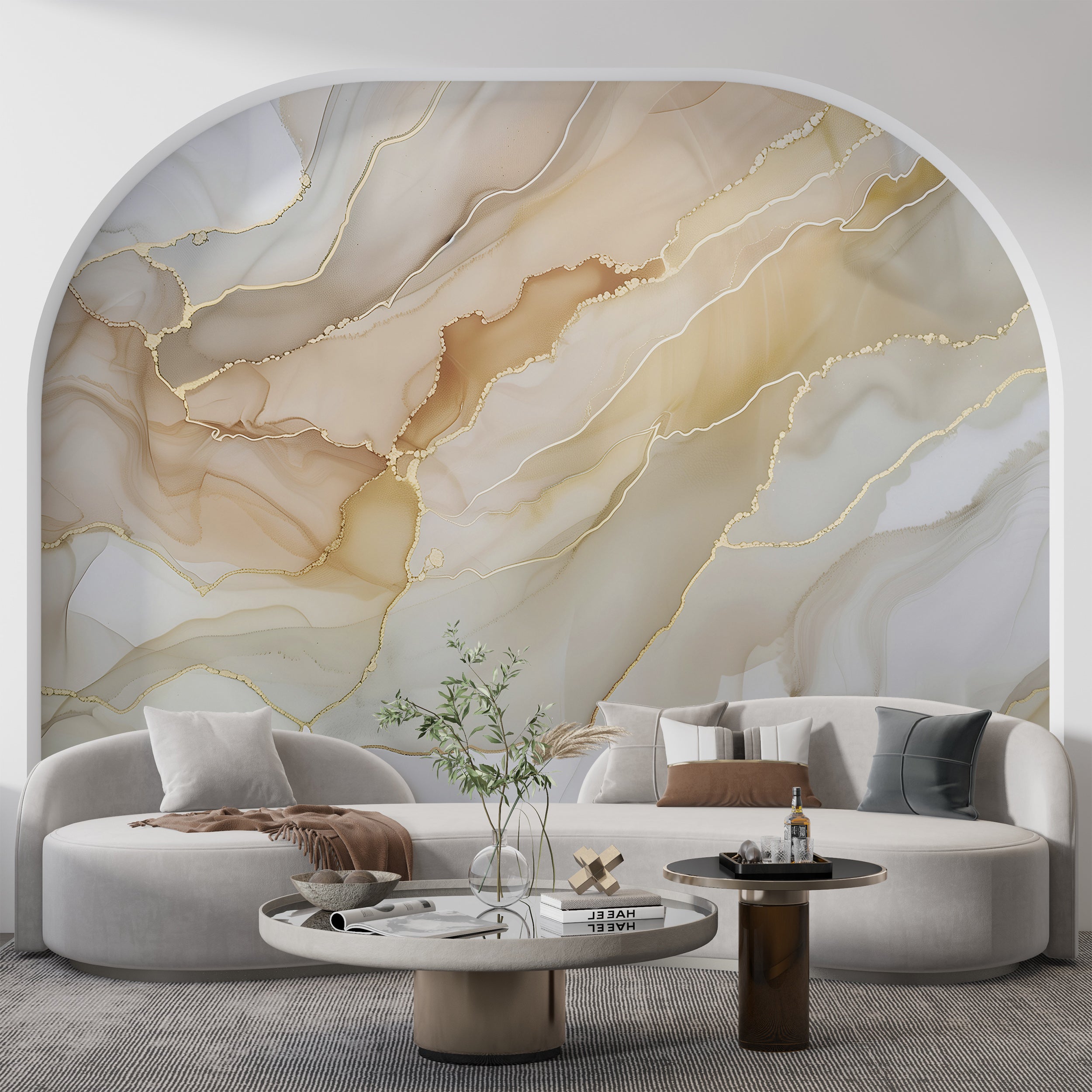 Beige and Grey Alcohol Ink Wall Mural, Peel and Stick Abstract Accent Wall Mural, Removable Unique Custom Size Silk Texture Design Wallpaper