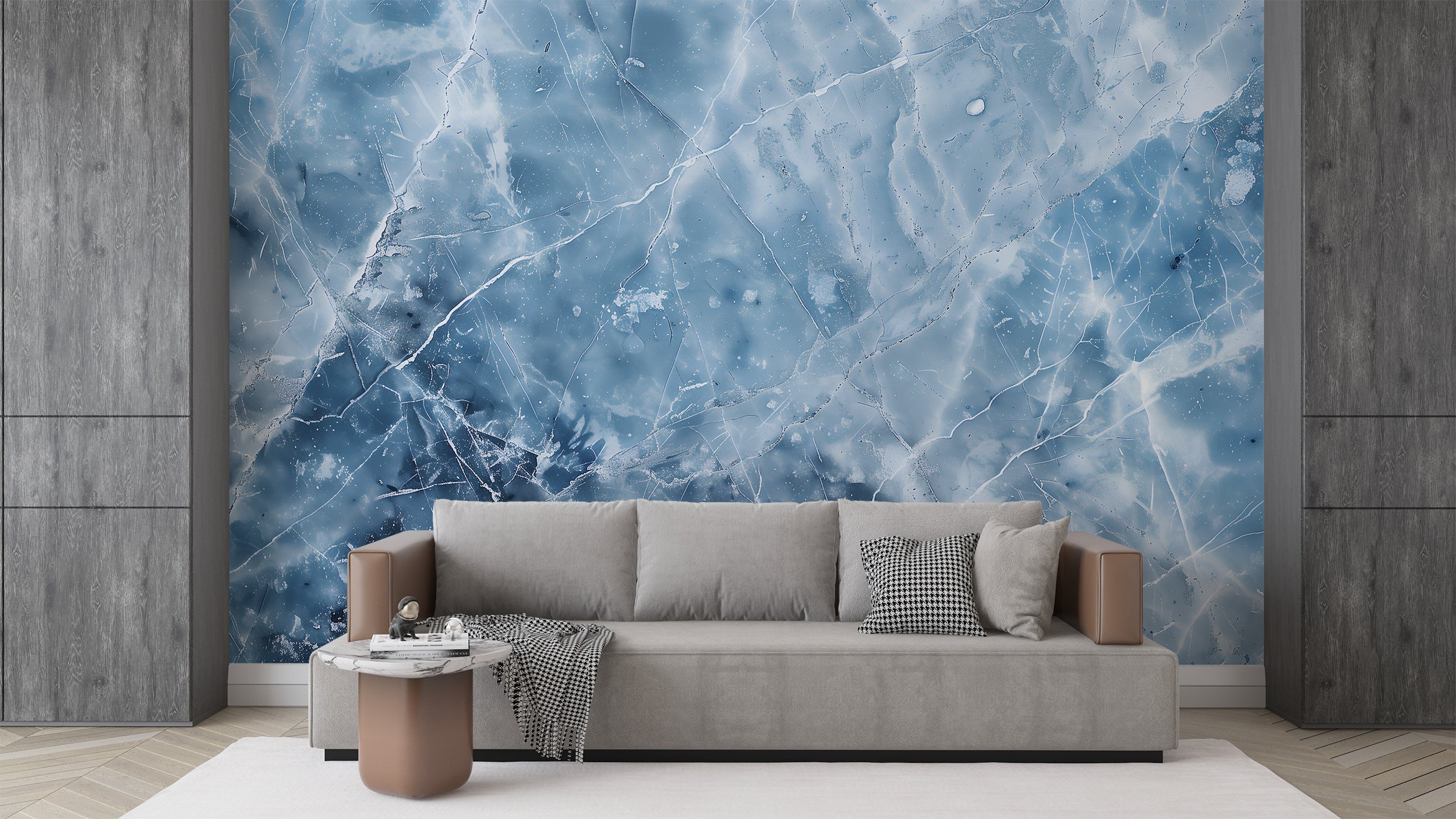 Blue Ice Wall Mural, Soft Blue Marble Wallpaper, Peel and Stick Abstract Winter Art, Removable Light Blue Marble, Ice Wallpaper