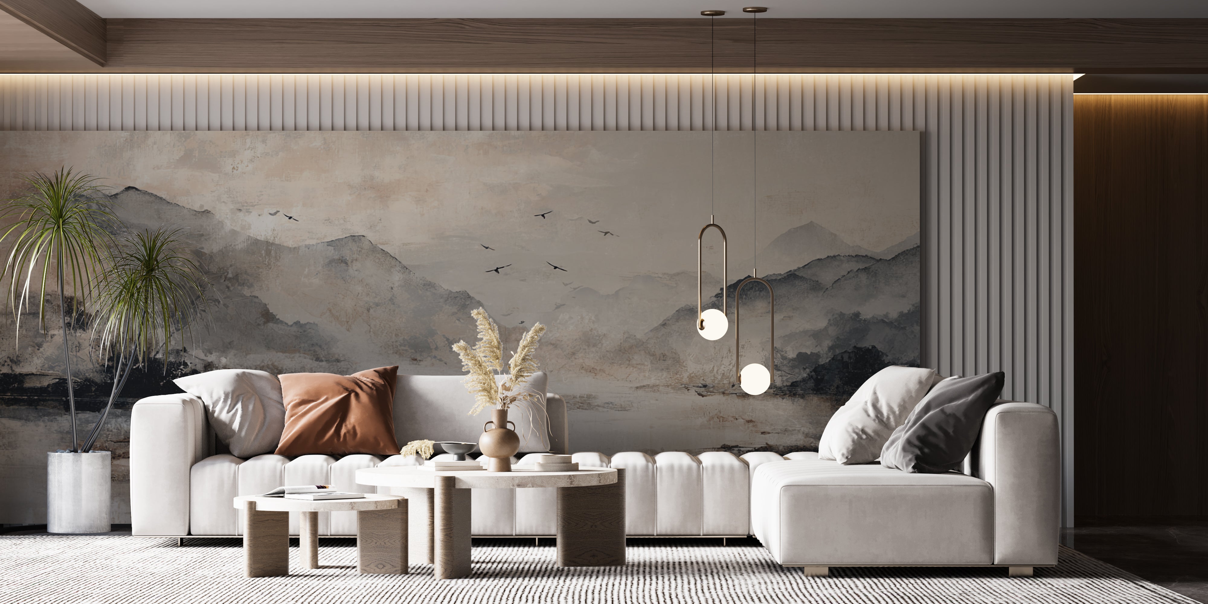 Japandi Zen Minimalist Wallpaper Mountain Art in Earth Tones
