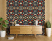 Baroque Floral Wallpaper Seamless Pattern in Navy Red and Cream Vintage Botanical Mural for Bold Interiors