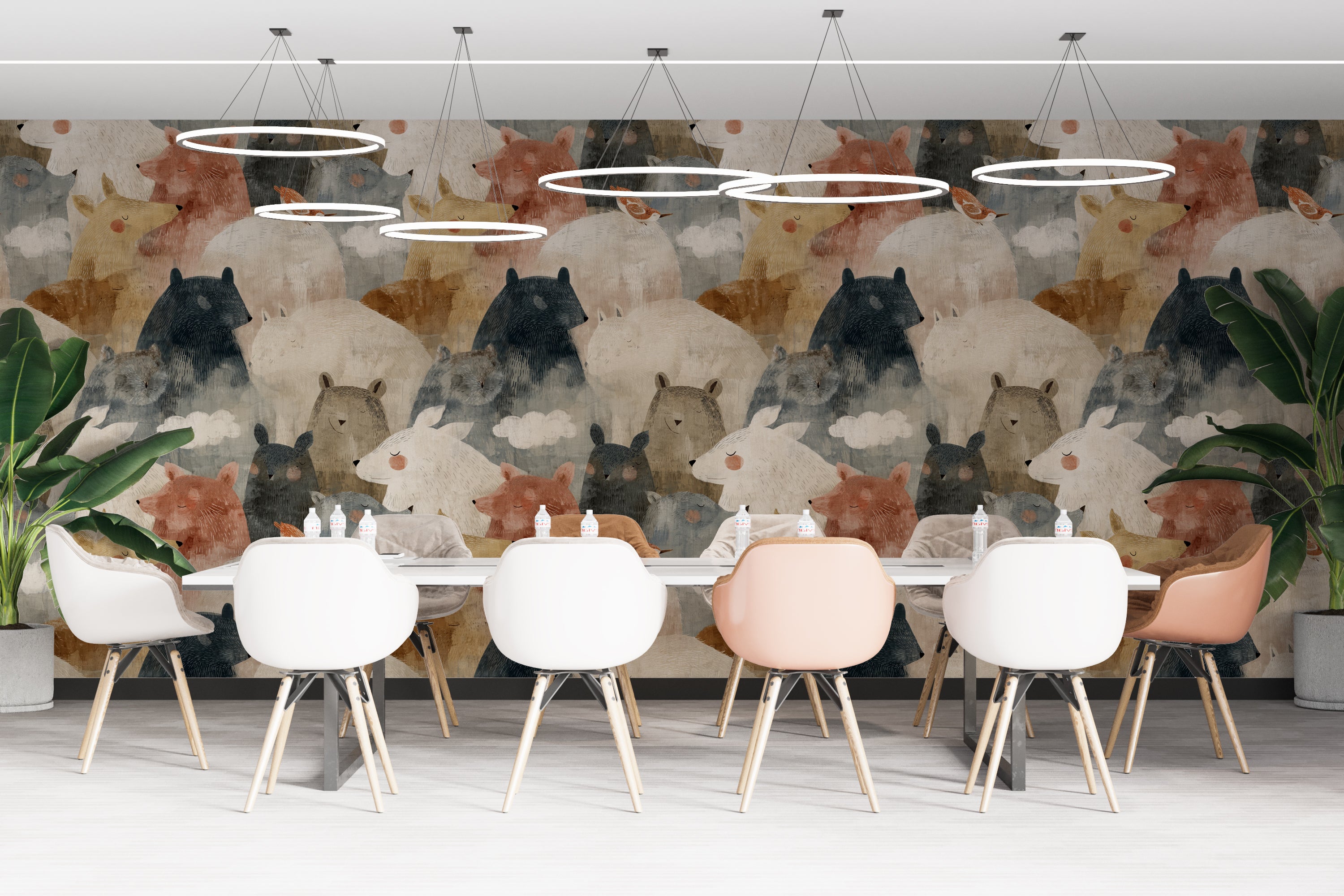 Neutral woodland theme wallpaper